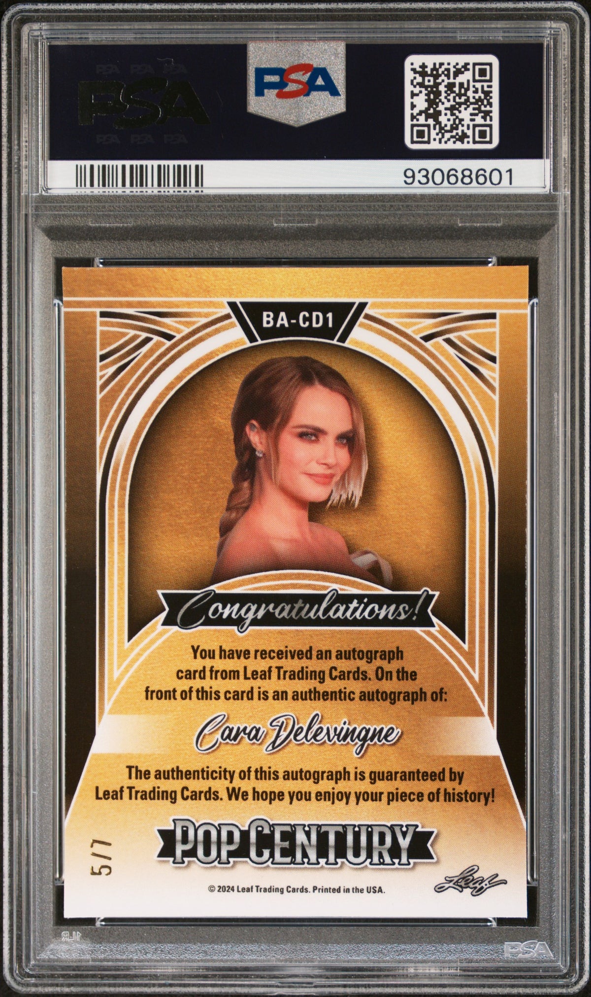 2024 Leaf Metal Pop Century Autographs Cara Delevingne #BACD1 PSA 9