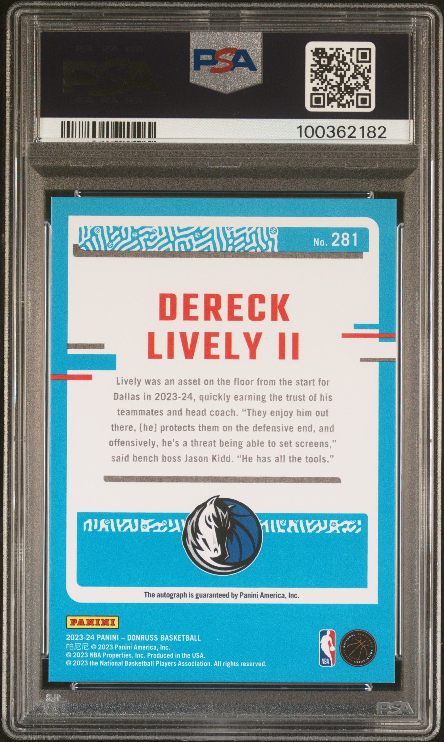 2023 Panini Donruss Dereck Lively II Rated Rookie SIG Red Choice PSA 9 MINT Auto