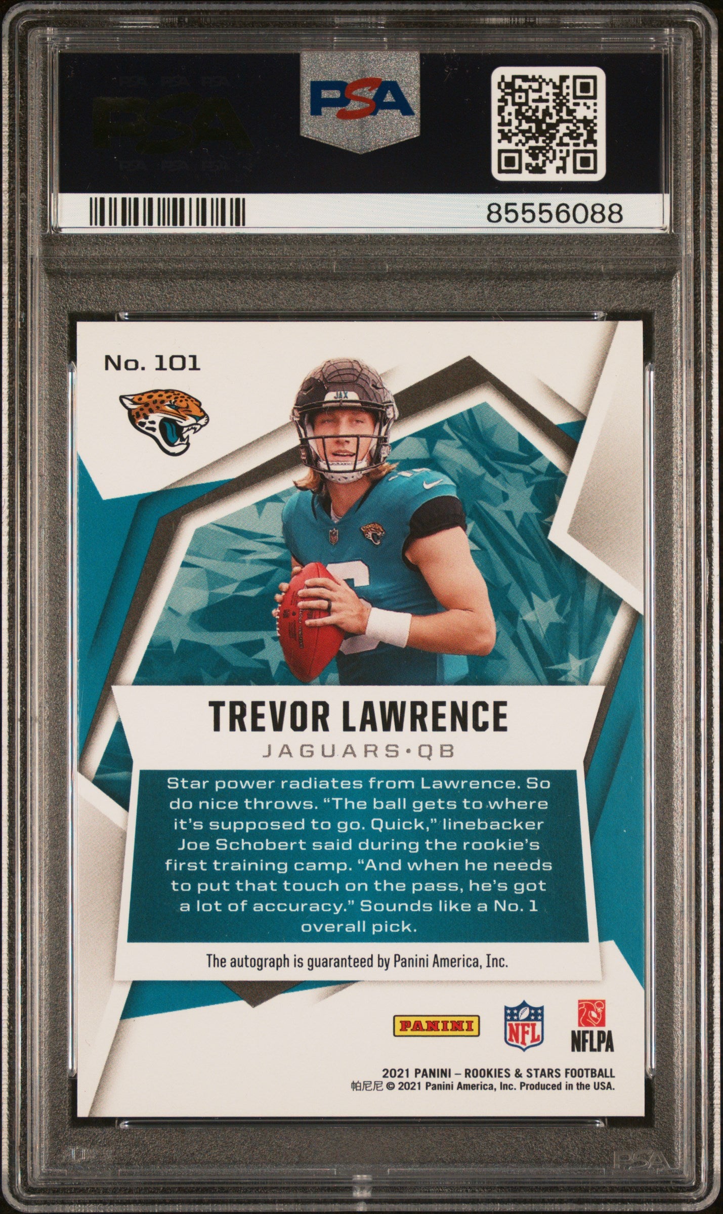 2021 Panini Rookies & Stars Trevor Lawrence Rookie Red 14/75 #101 PSA 9 Auto