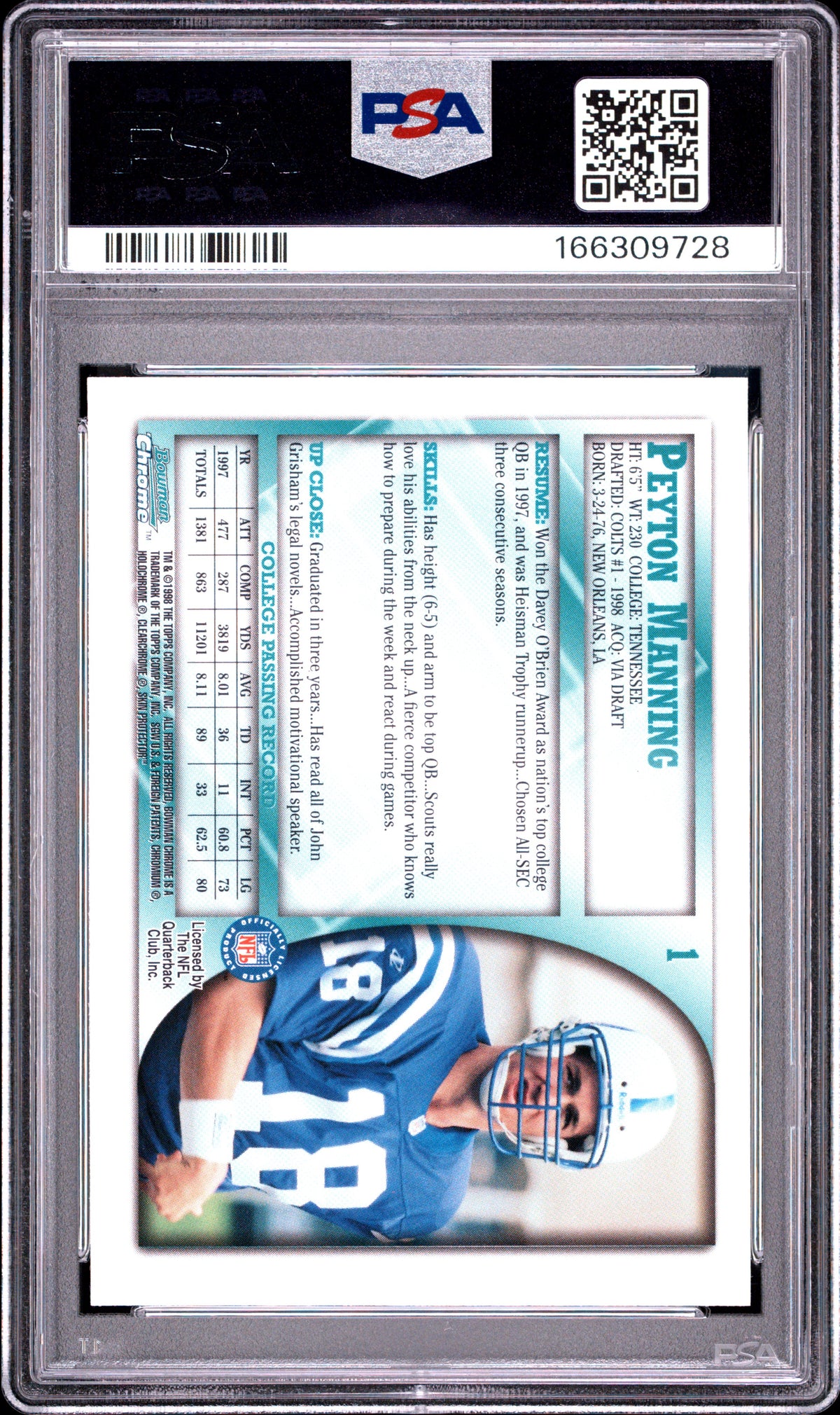 1998 Bowman Chrome Peyton Manning #1 PSA 9 Indianapolis Colts