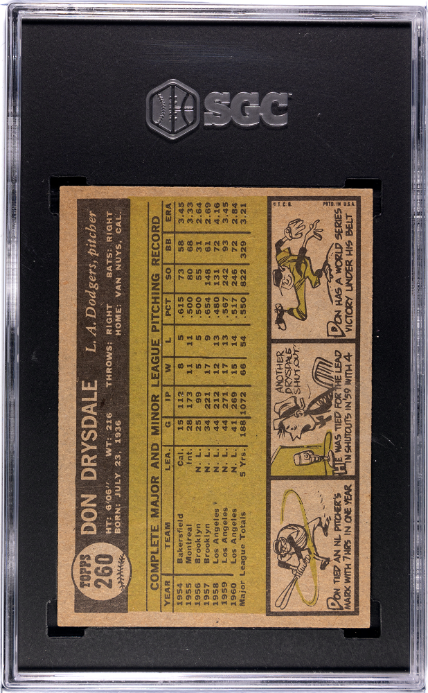 1961 Topps Don Drysdale #260 SGC 4.5 Los Angeles Dodgers