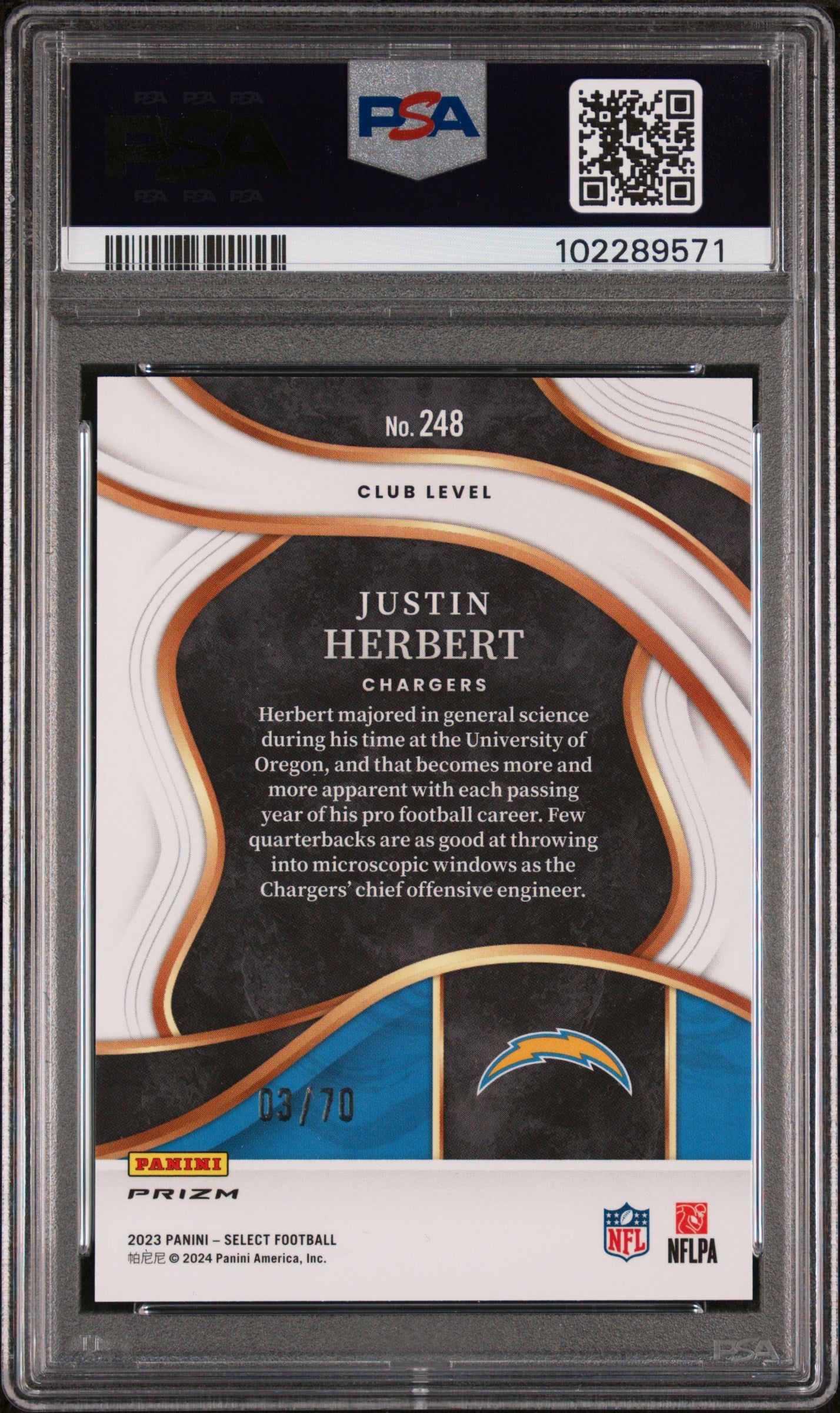 2023 Panini Select Justin Herbert /70 Dragon Scale Prizm #248 PSA 10 GEM MINT