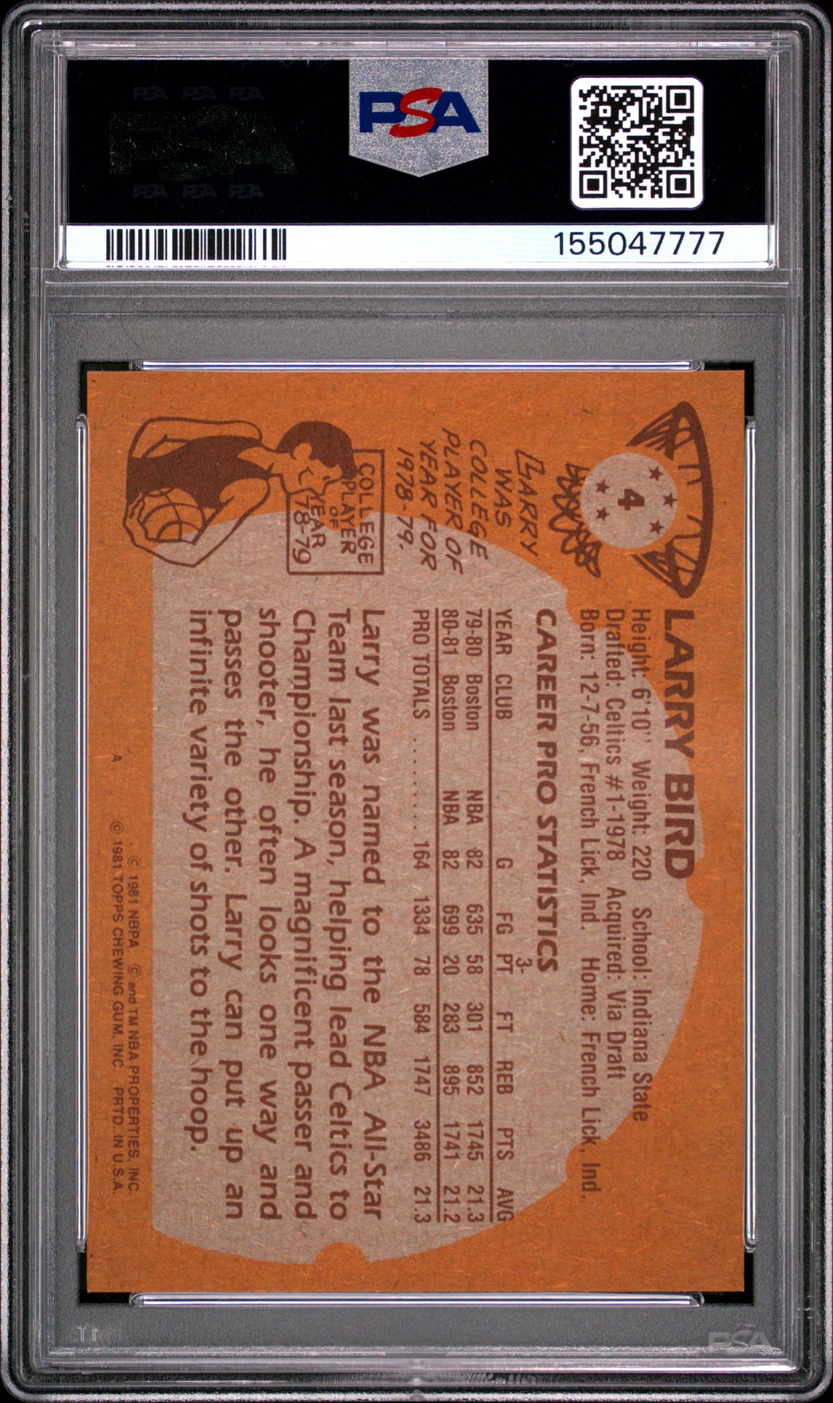 1981 Topps Larry Bird #4 PSA 8