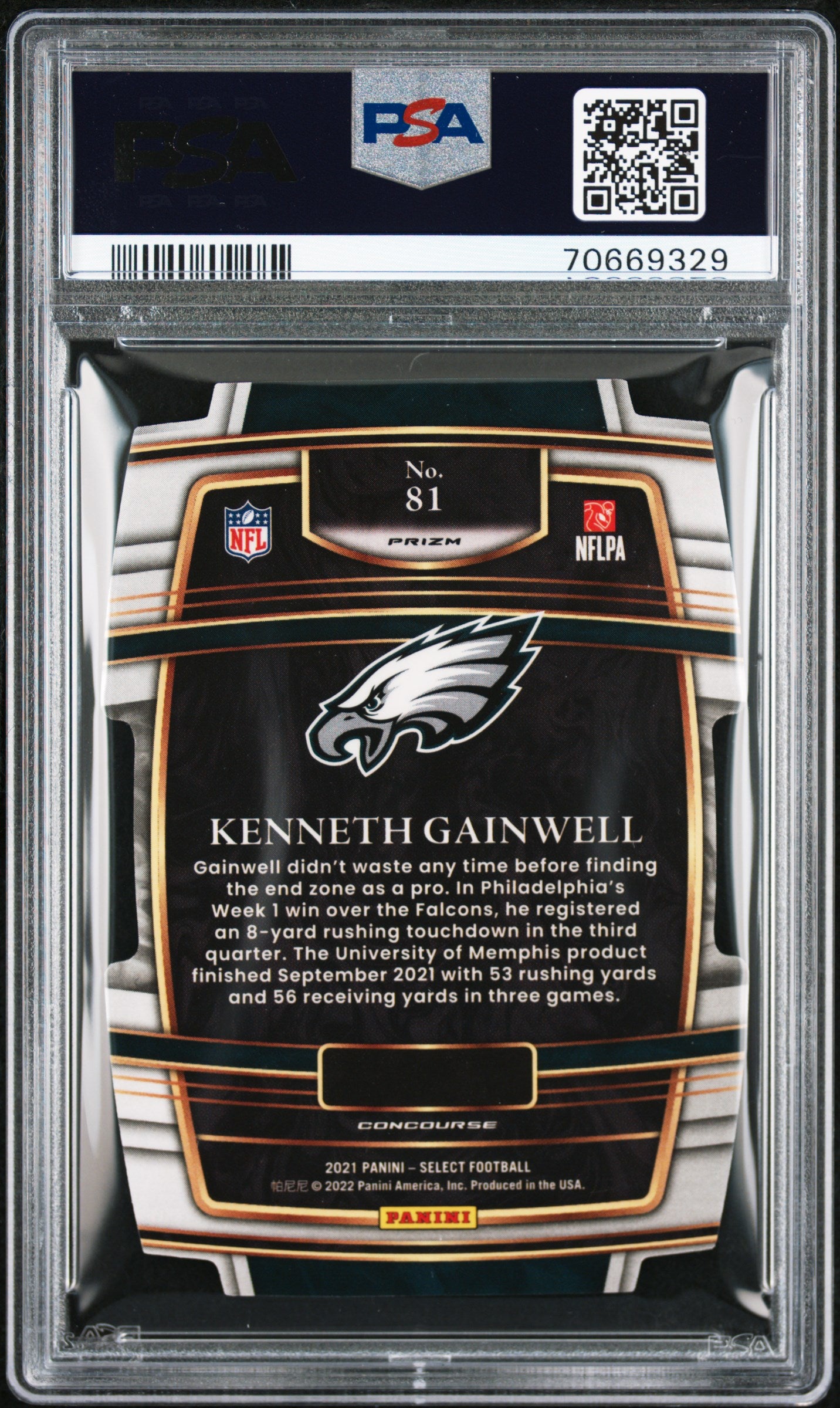 2021 Select Kenneth Gainwell Die-Cut Green Yellow Prizm Rookie #81 PSA 9 MINT