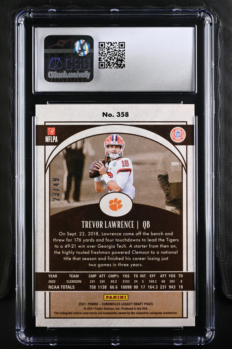 2021 Panini Chronicles Draft Trevor Lawrence Purple 23/49 Rookie Legacy CGC 9.5