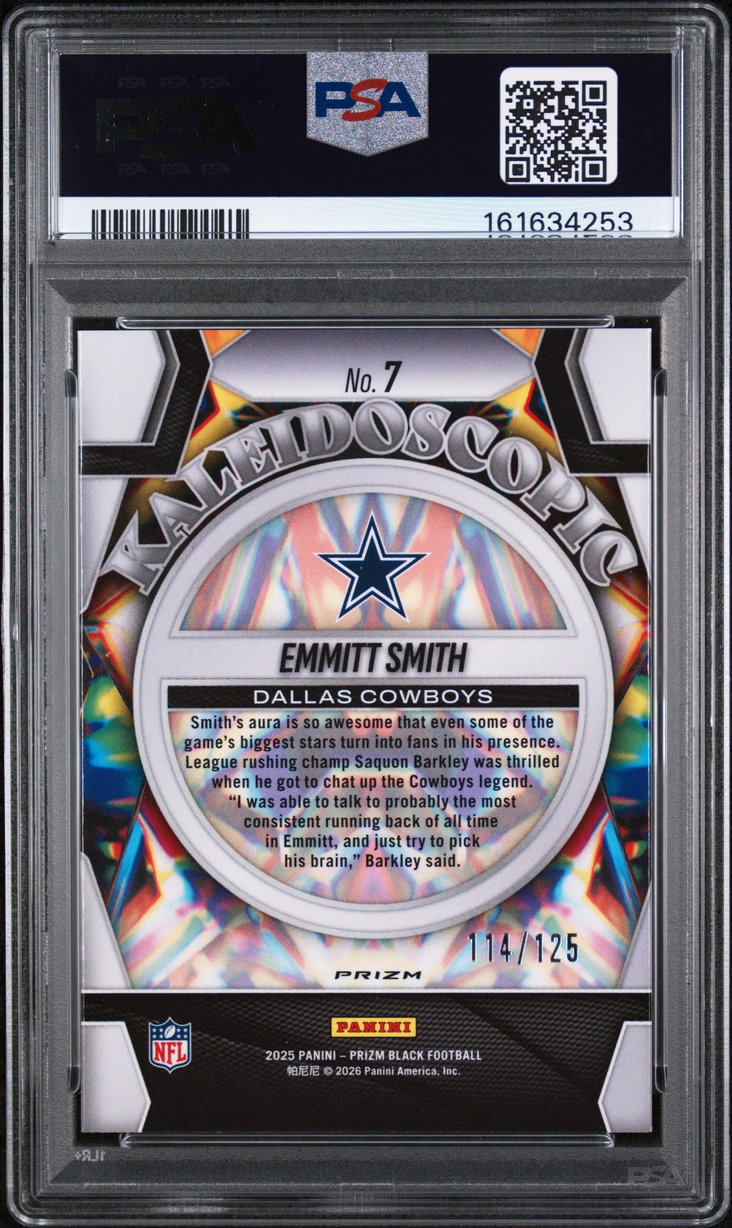 2025 Panini Prizm Black Kaleidoscope Emmitt Smith Blue Ice #7 PSA 10