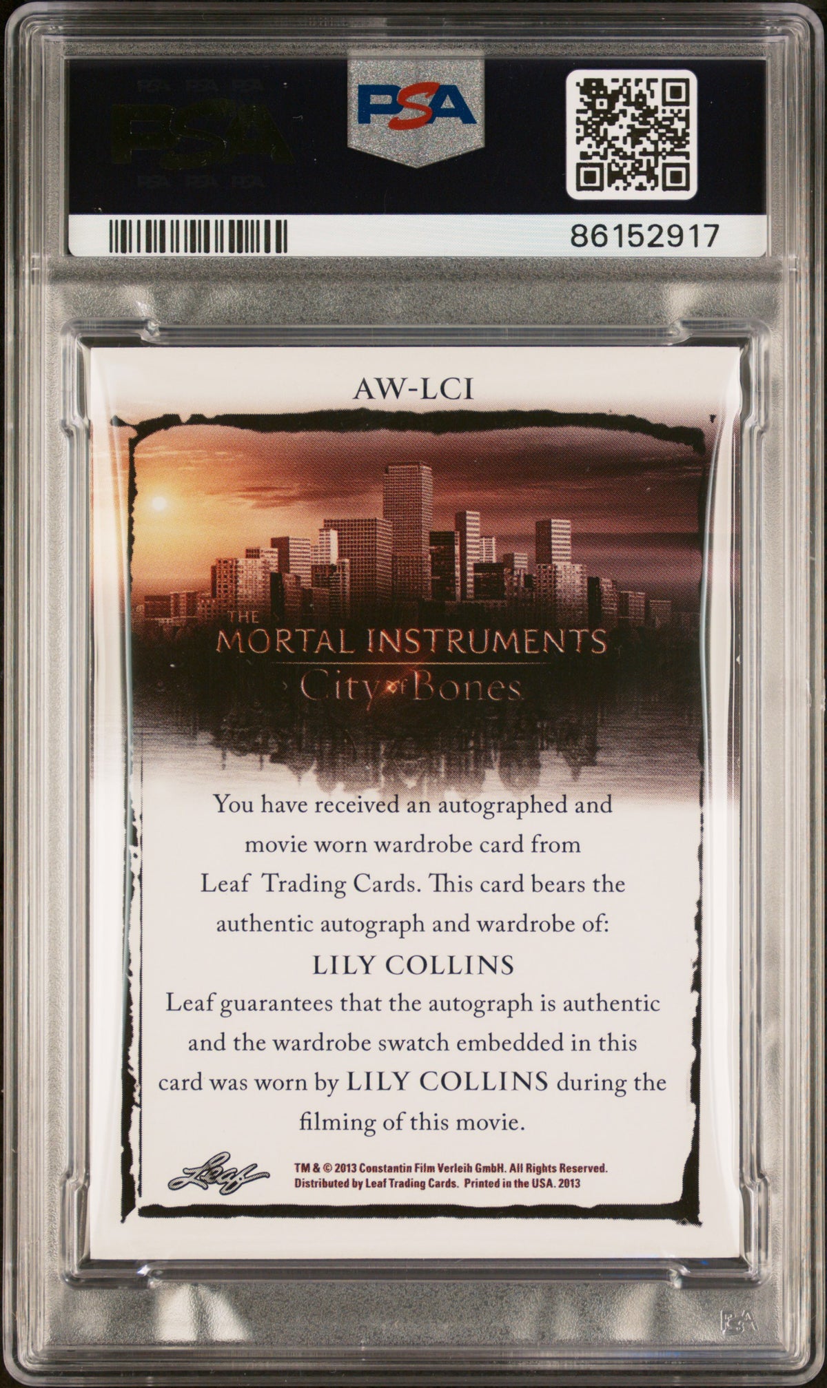 2013 Leaf Mortal Instruments City Of Bones Wardrobe Auto Lily Collins PSA 9