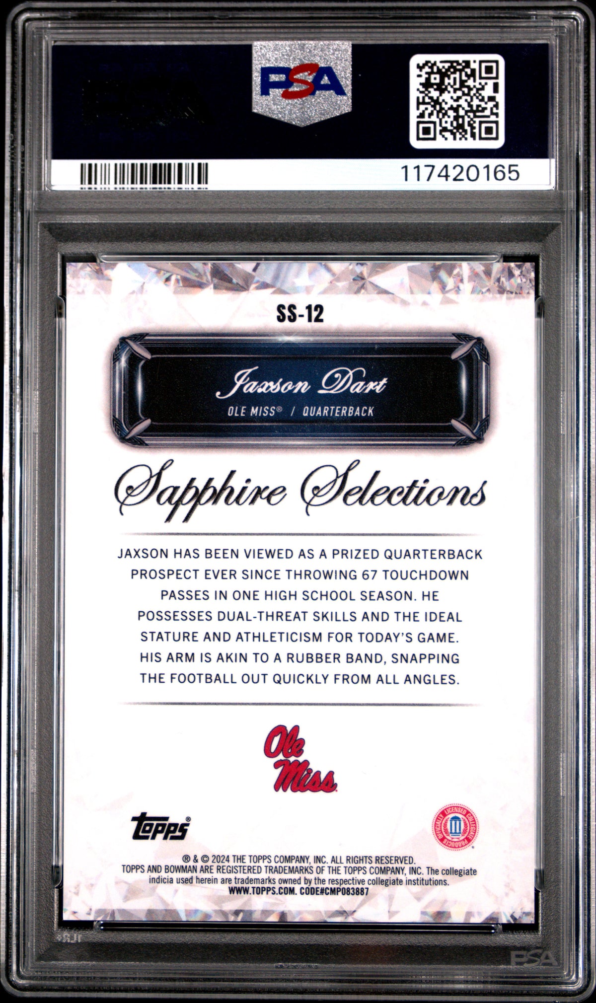 2024 Bowman University Chrome Sapphire Jaxson Dart Orange /25 PSA 10 GEM MINT