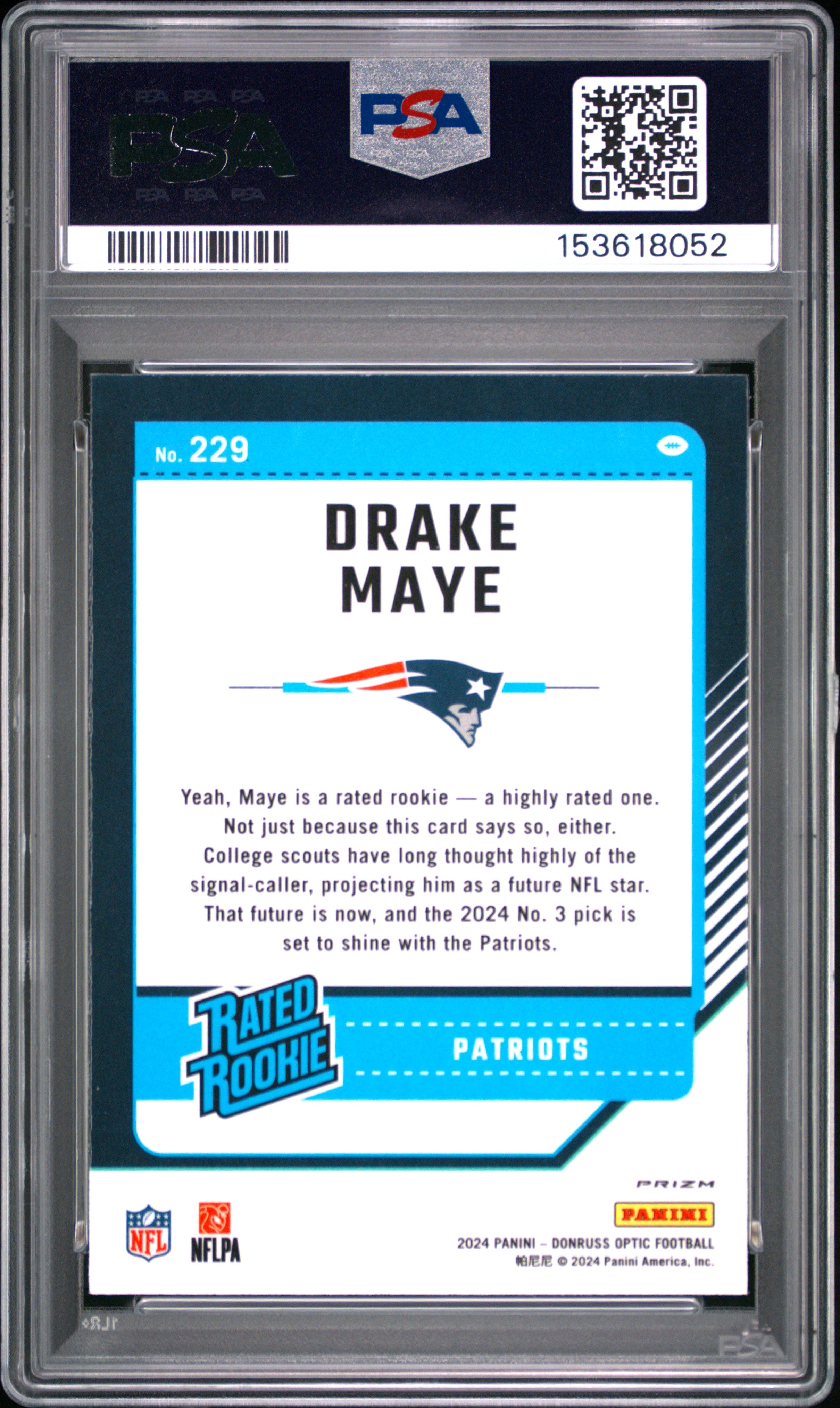 2024 Panini Donruss Optic Drake Maye Stars #229 PSA 10