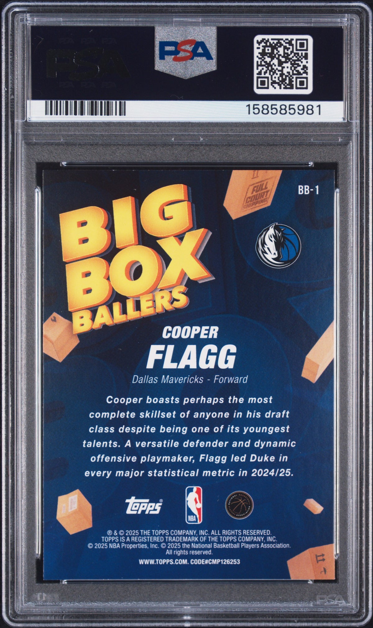 2025 Topps Big Box Ballers Cooper Flagg Rookie #BB-1 PSA 10 GEM MINT Mavericks
