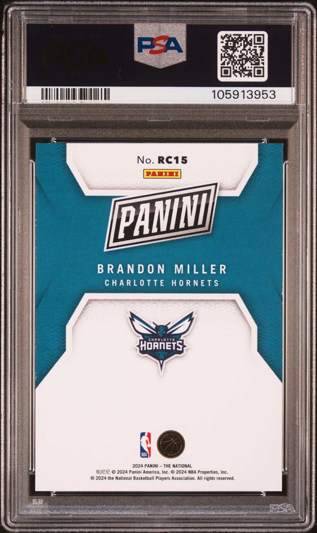 2024 Panini NSCC Rookies Brandon Miller Rookie #15 PSA 9 Charlotte Hornets