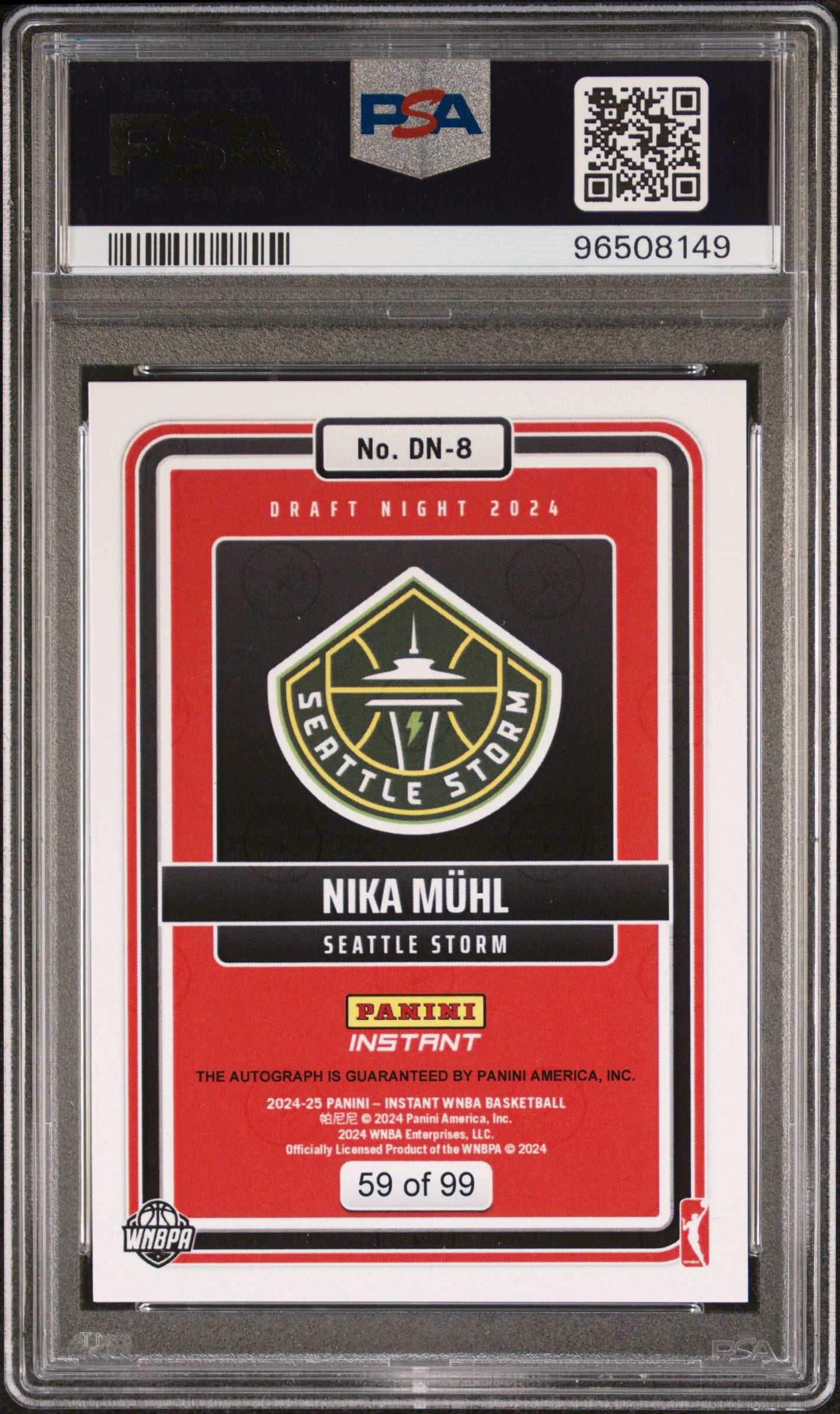 2024 Panini Instant WNBA Draft Night Nika Muhl Autograph #DN8 PSA 9