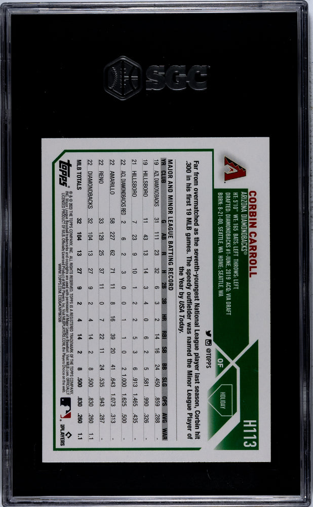 2023 Topps Holiday Corbin Carroll RC Diamondbacks SGC 10 GEM MINT Rookie Card