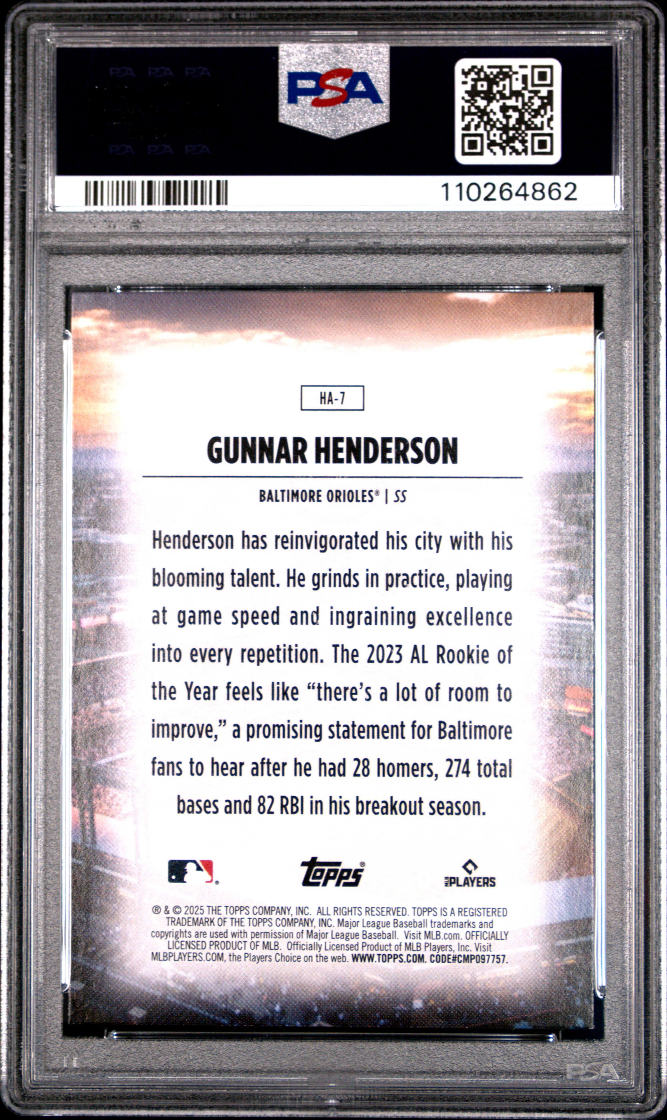2025 Topps Home Field Advantage Gunnar Henderson #HA7 PSA 9