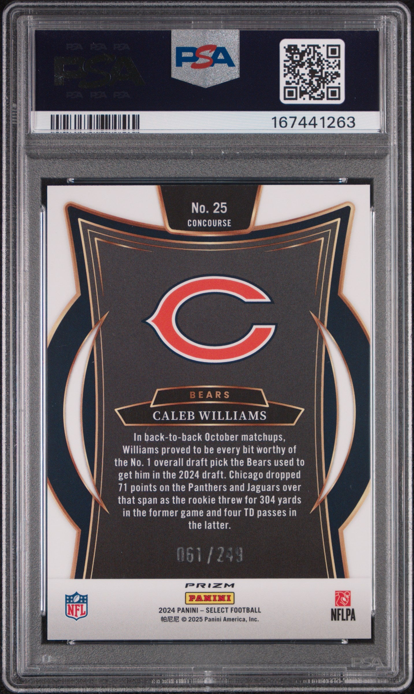 2024 Panini Select Caleb Williams Red Shock #25 PSA 9 /249