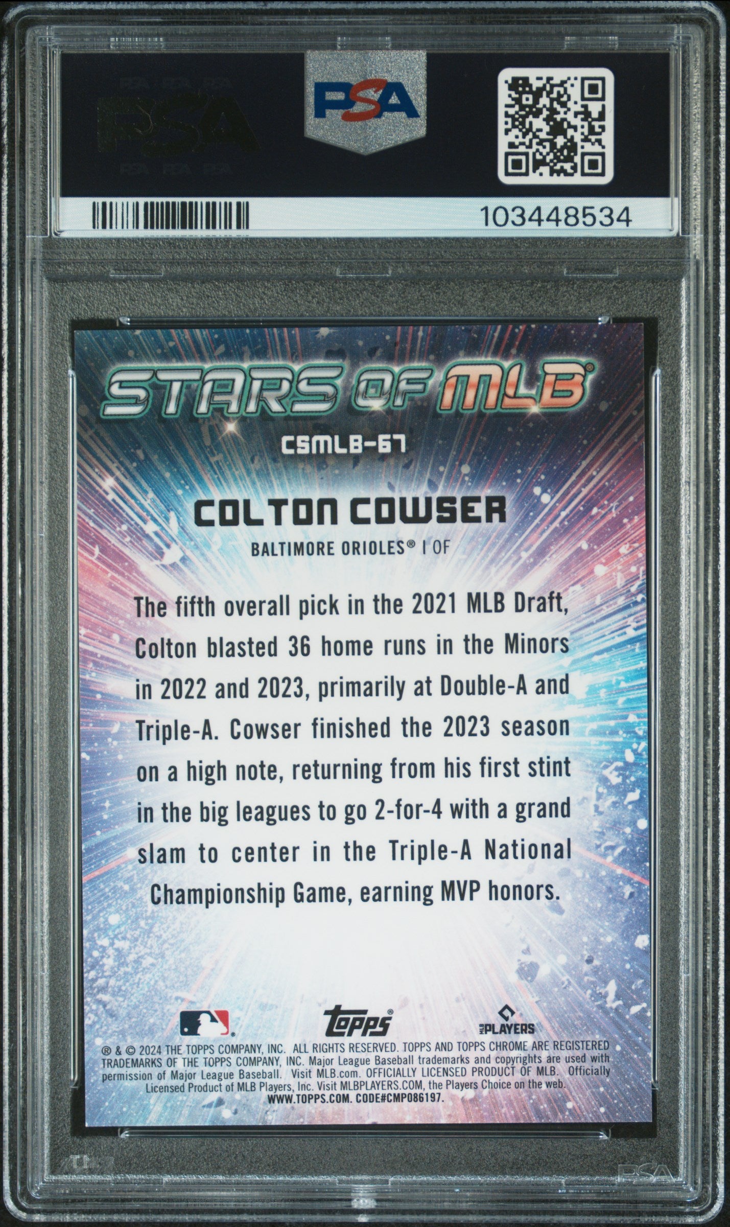 2024 Topps Stars Of MLB Chrome Colton Cowser Red Ref 12/76 #CSMLB67 PSA 10