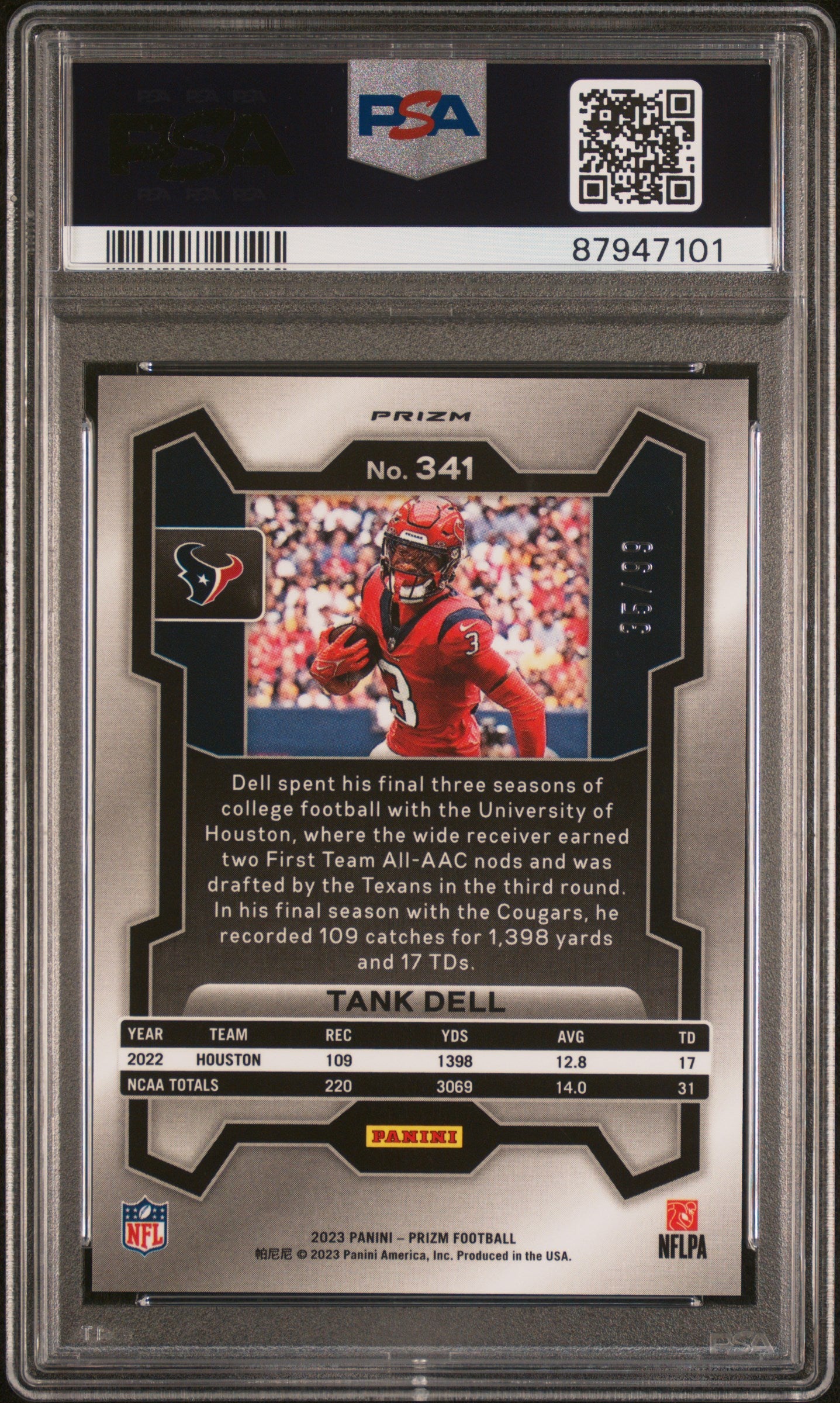 2023 Panini Prizm Tank Dell Blue Ice Rookie /99 #341 PSA 9 Houston Texans