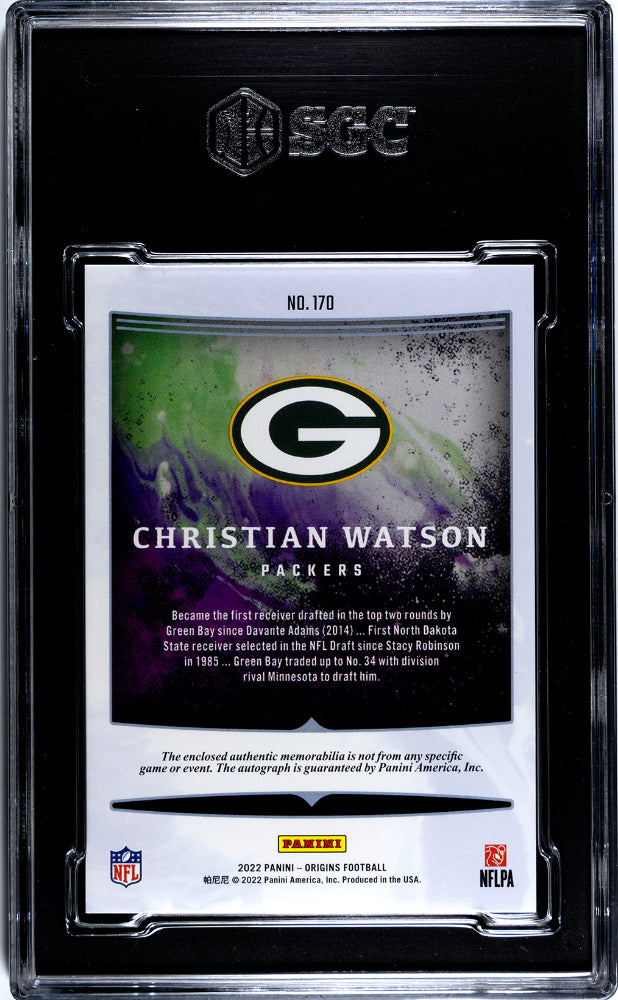 2022 Origins Christian Watson Rookie Jumbo Material Autograph Red  SGC 8.5