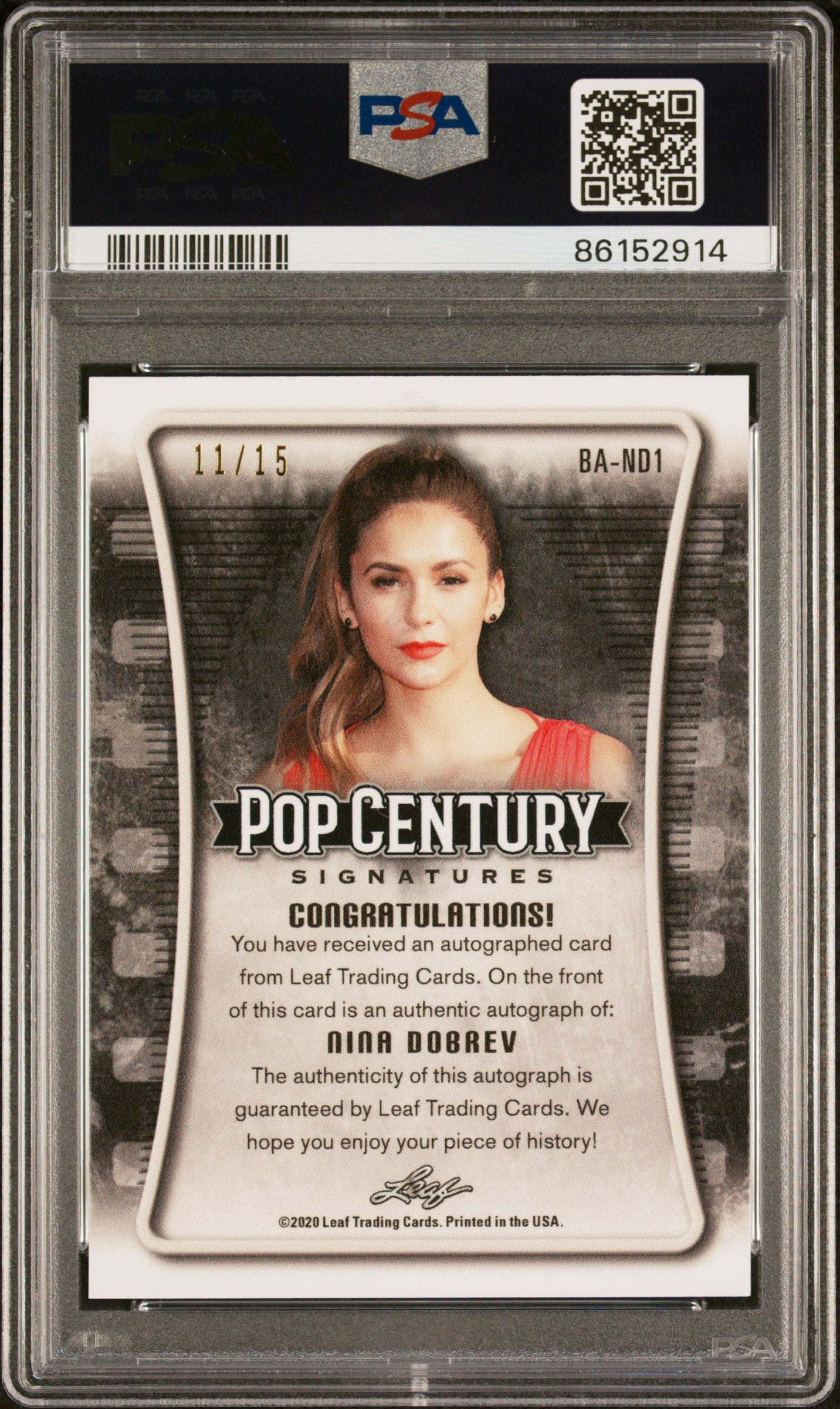 2020 Leaf Metal Pop Century Autograph Nina Dobrev #BAND1 PSA 9