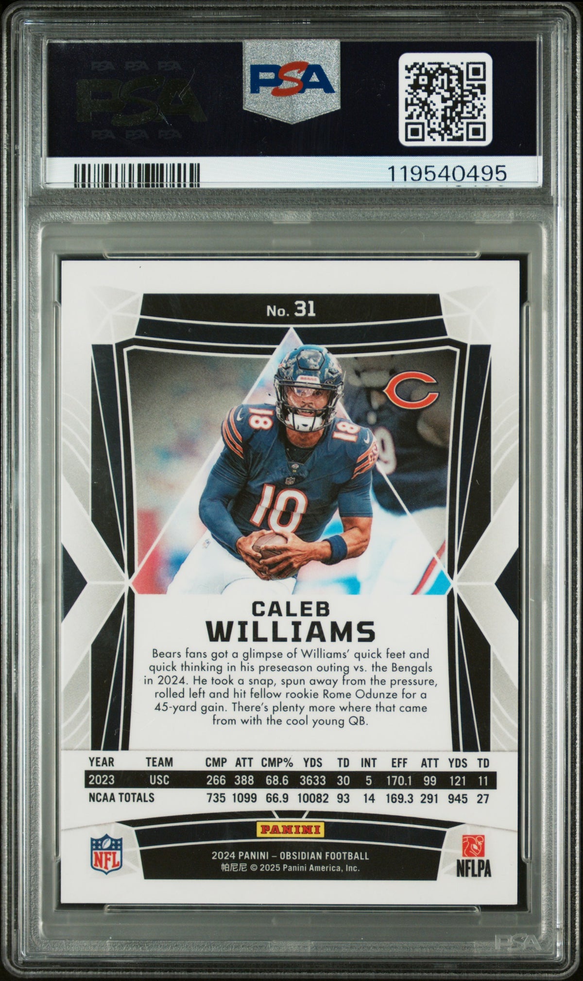 2024 Obsidian Caleb Williams International Blue Wave Rookie #31 PSA 9 MINT Bears