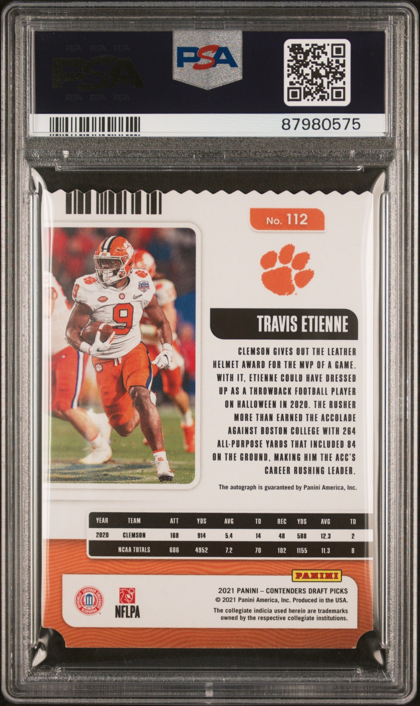 2021 Panini Contenders Draft Picks Travis Etienne Autograph Stub 7/9 #112 PSA 8