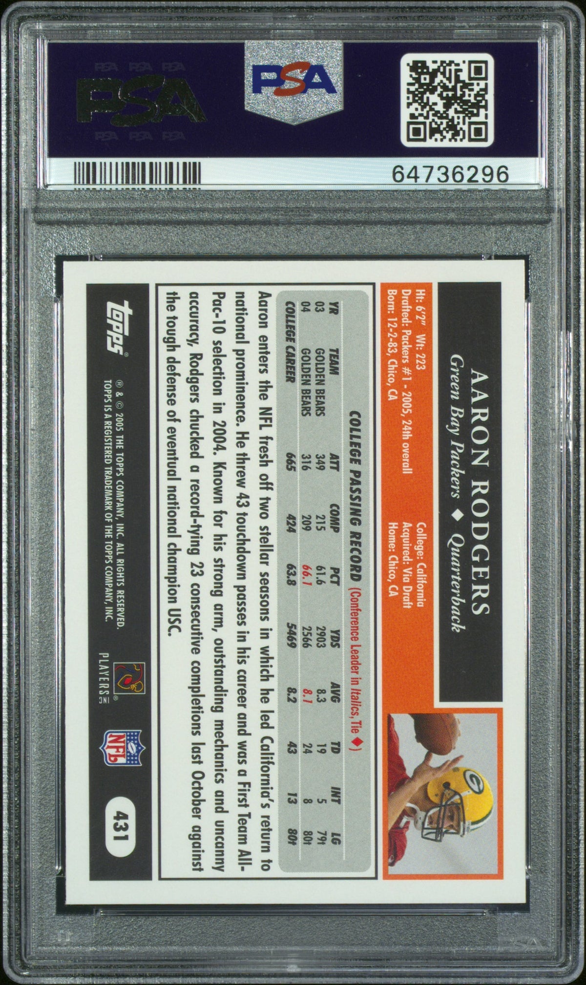 2005 Topps Aaron Rodgers #431 PSA 9