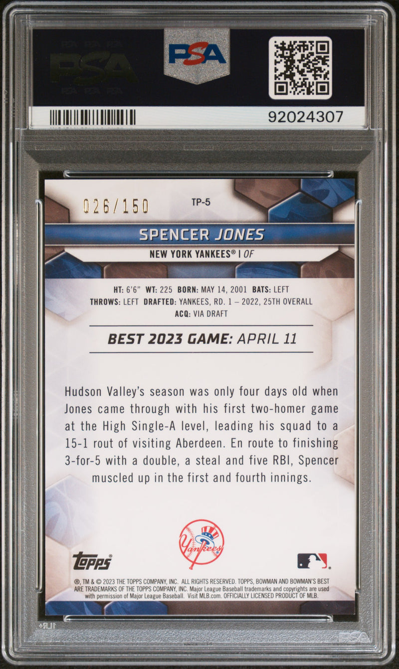 2023 Bowman's Best Top Prospects Spencer Jones Top Prospects Blue /150 PSA 10