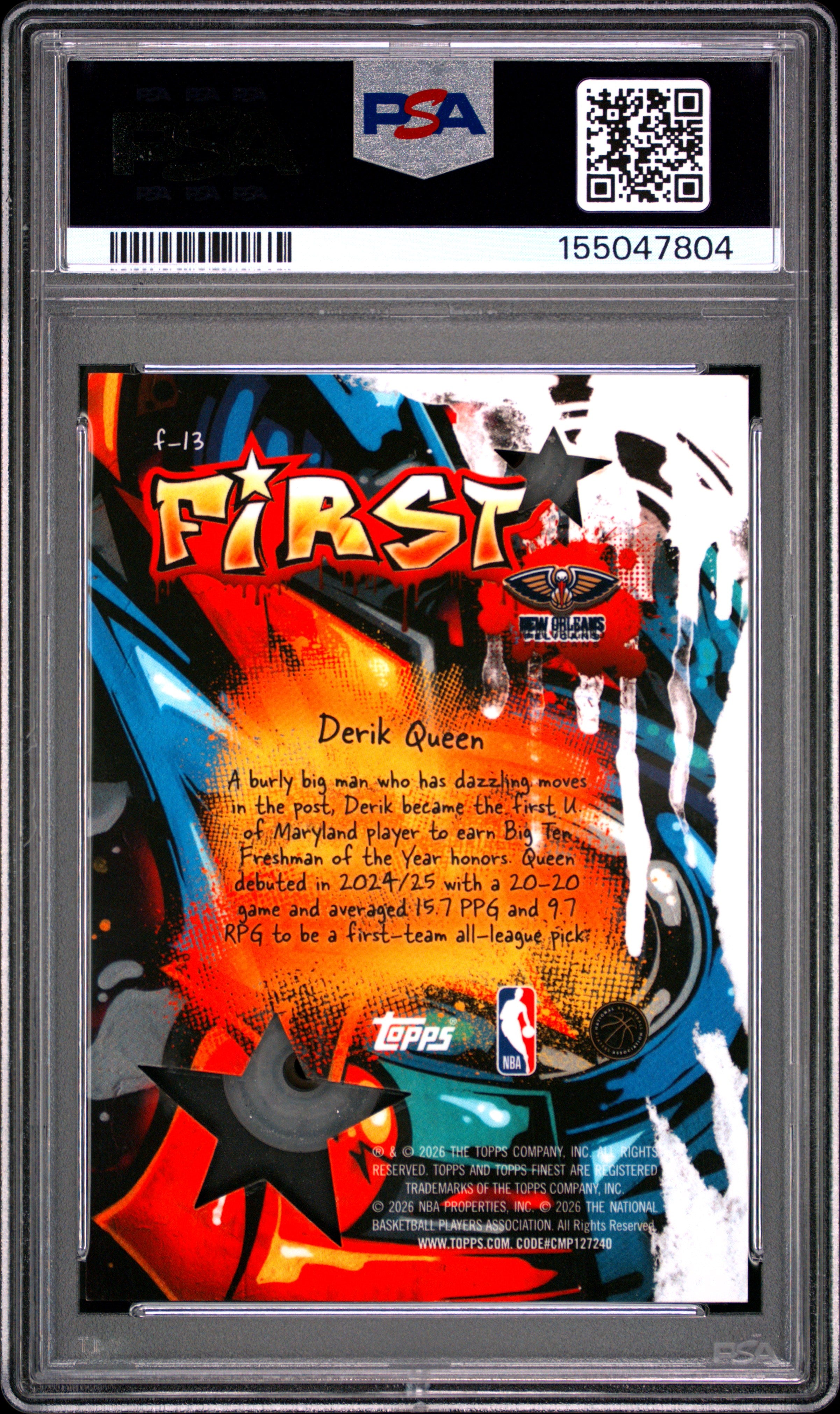 2025 Topps Finest First Derik Queen Die Cut Refractor 10/75 #F-13 PSA 9