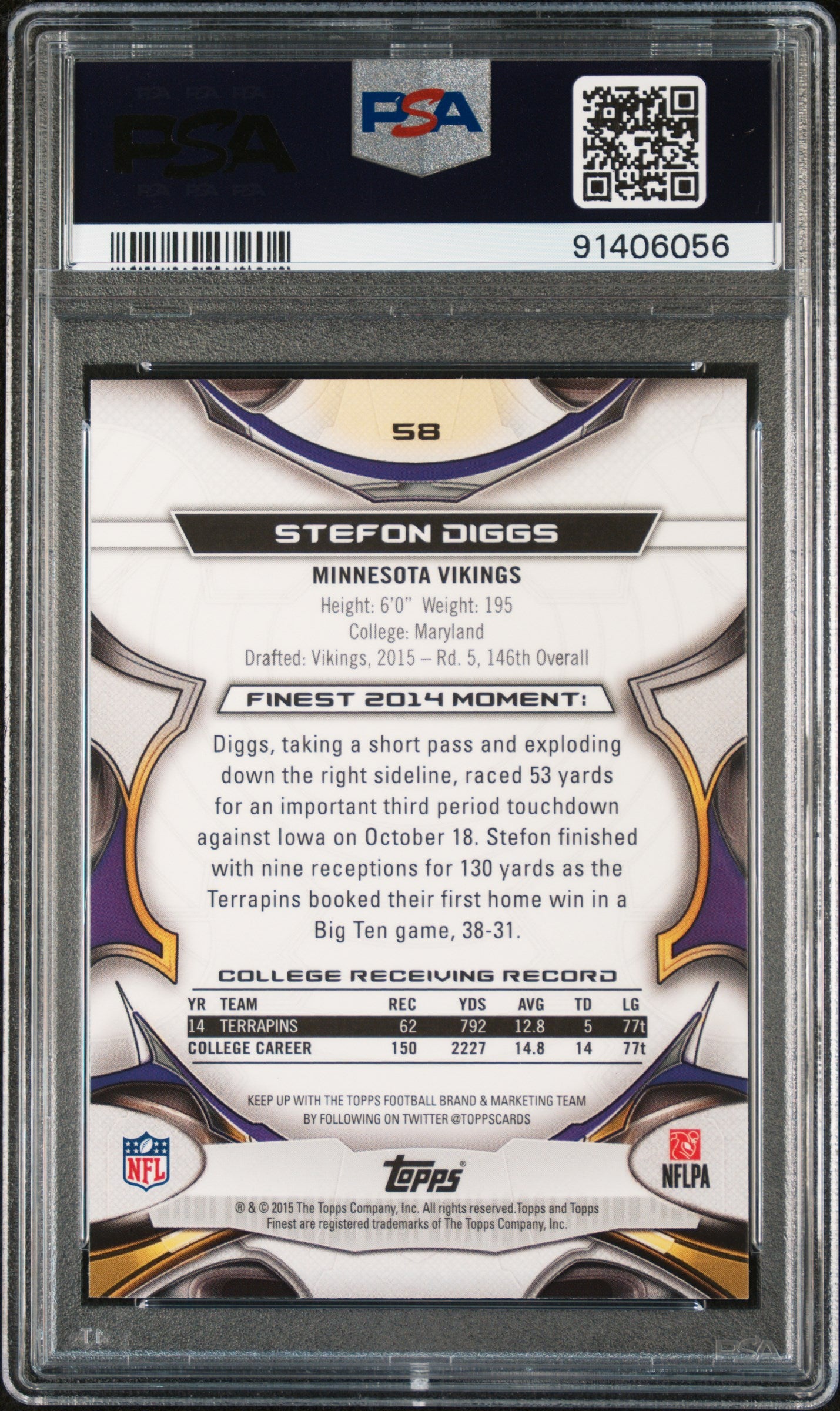 2015 Finest Stefon Diggs #58 PSA 10 GEM MINT