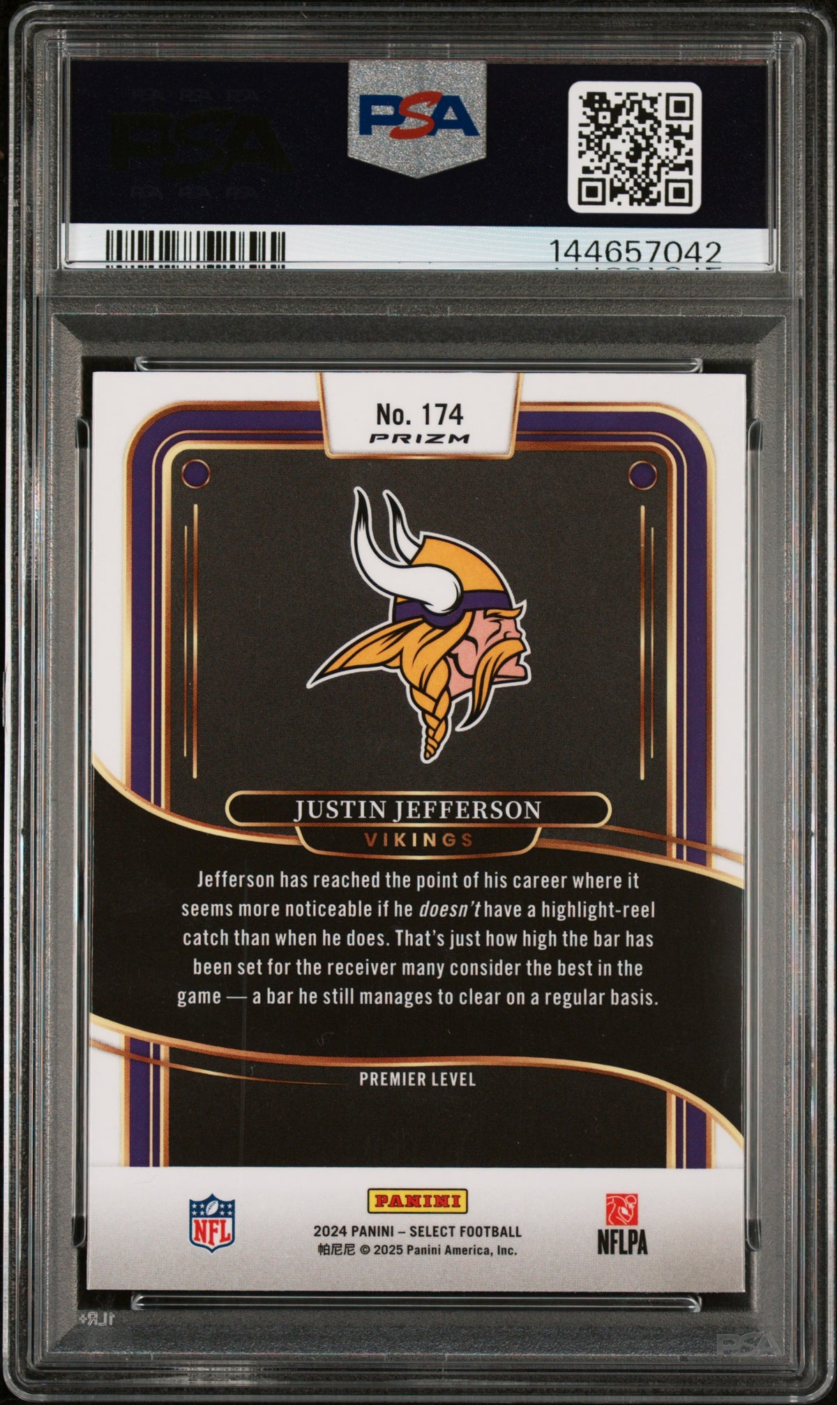 2024 Select Justin Jefferson Zebra Shock Insert 174 PSA 9 MINT Minnesota Vikings
