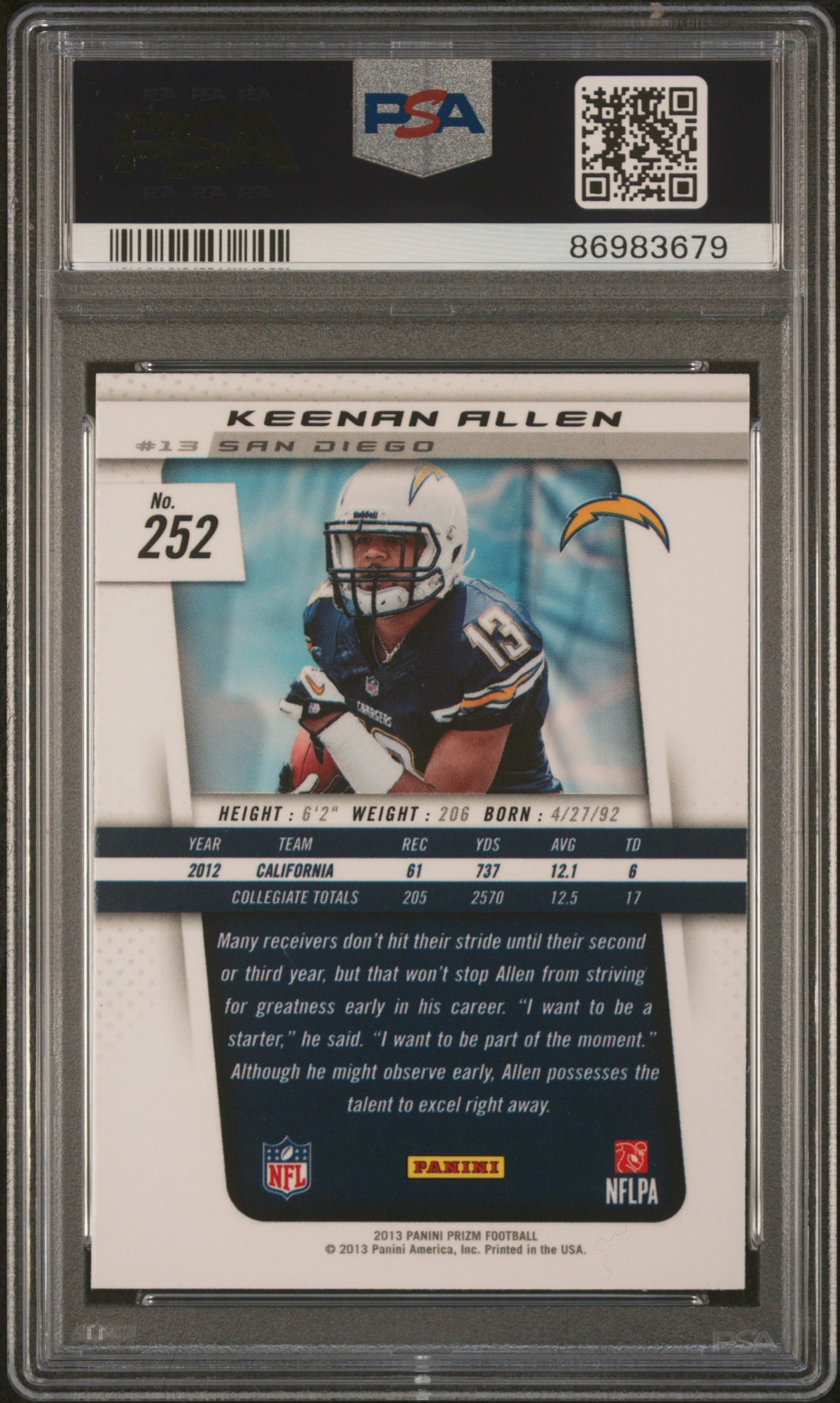 2013 Panini Prizm Keenan Allen #252 PSA 10