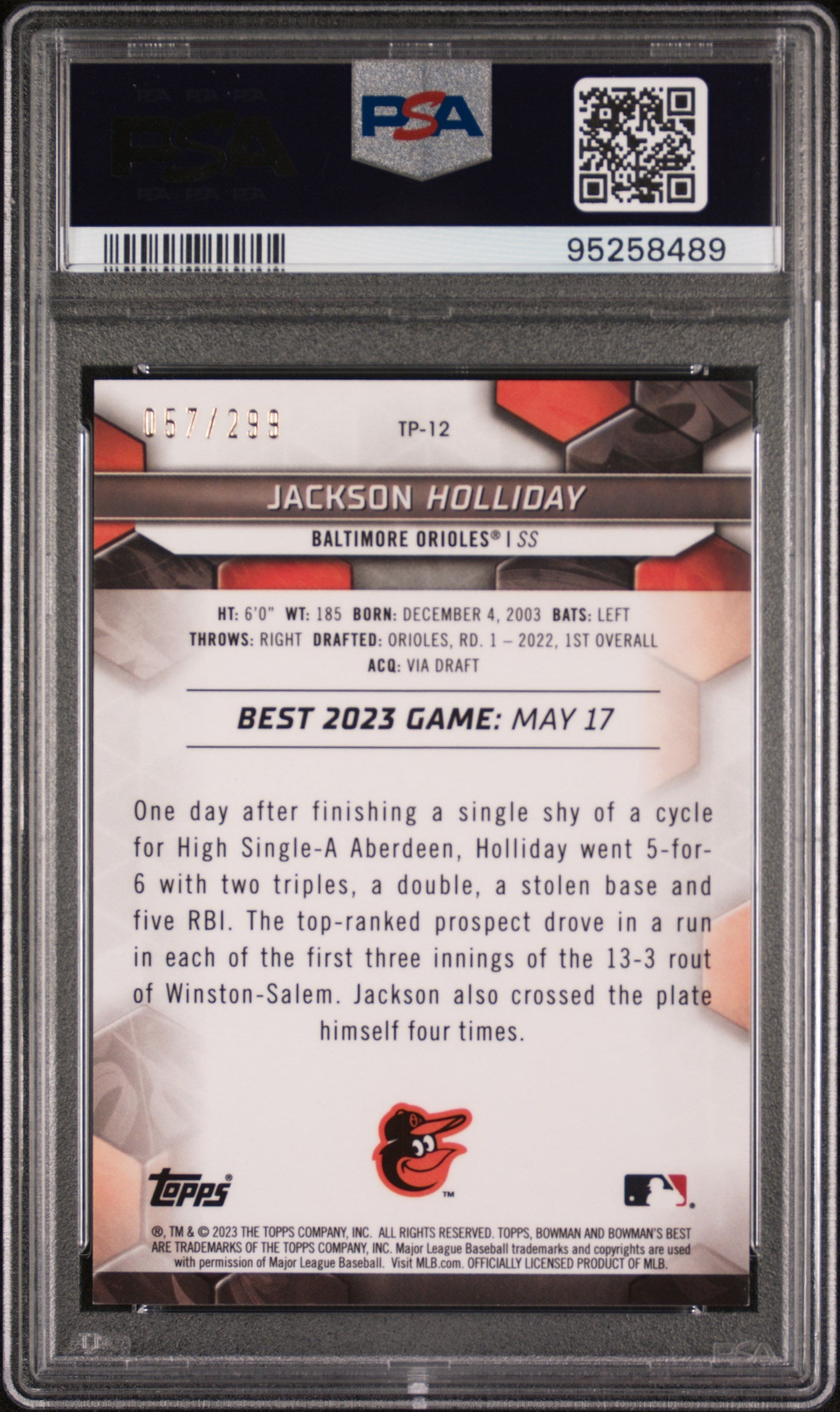 2023 Bowman's Best Top Prospects Jackson Holliday /299 Mini Diamind Ref PSA 10