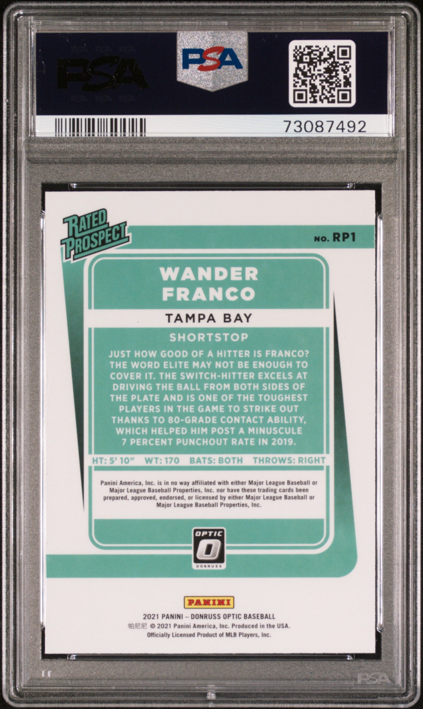 2020 Panini Donruss Optic Rated Prospects Wander Franco Rated Prospects PSA 10