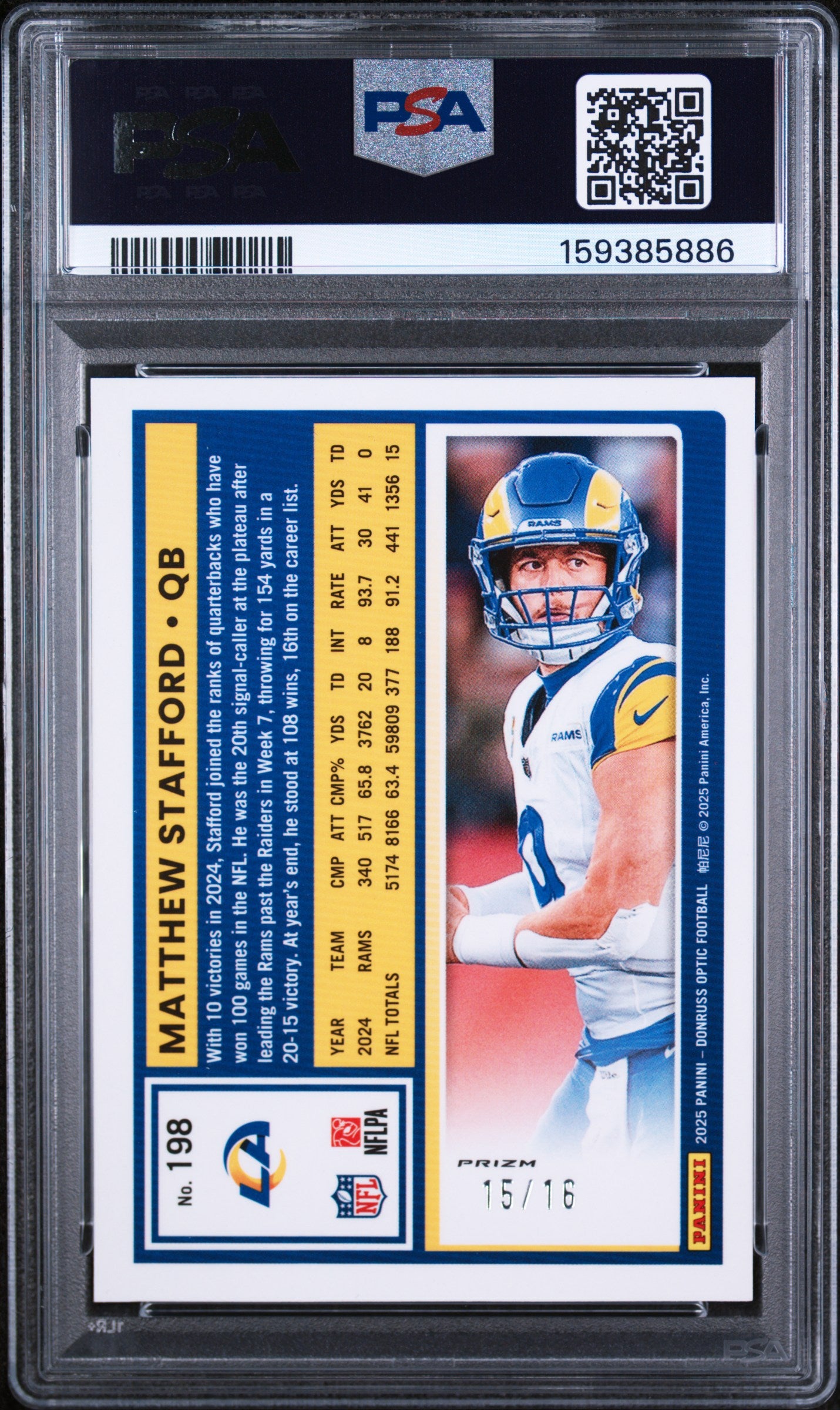 2025 Panini Donruss Optic Matthew Stafford Footballs #198 PSA 10 /16