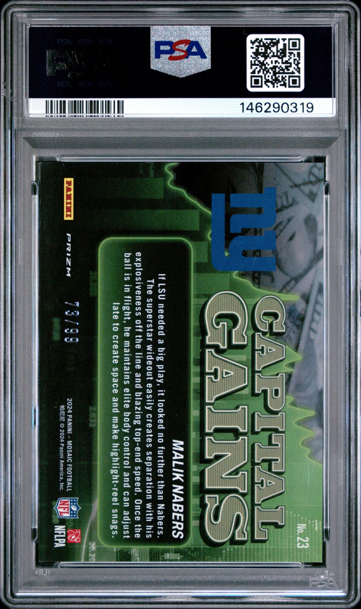 2024 Panini Mosaic Capital Gains Malik Nabers Blue #23 PSA 10