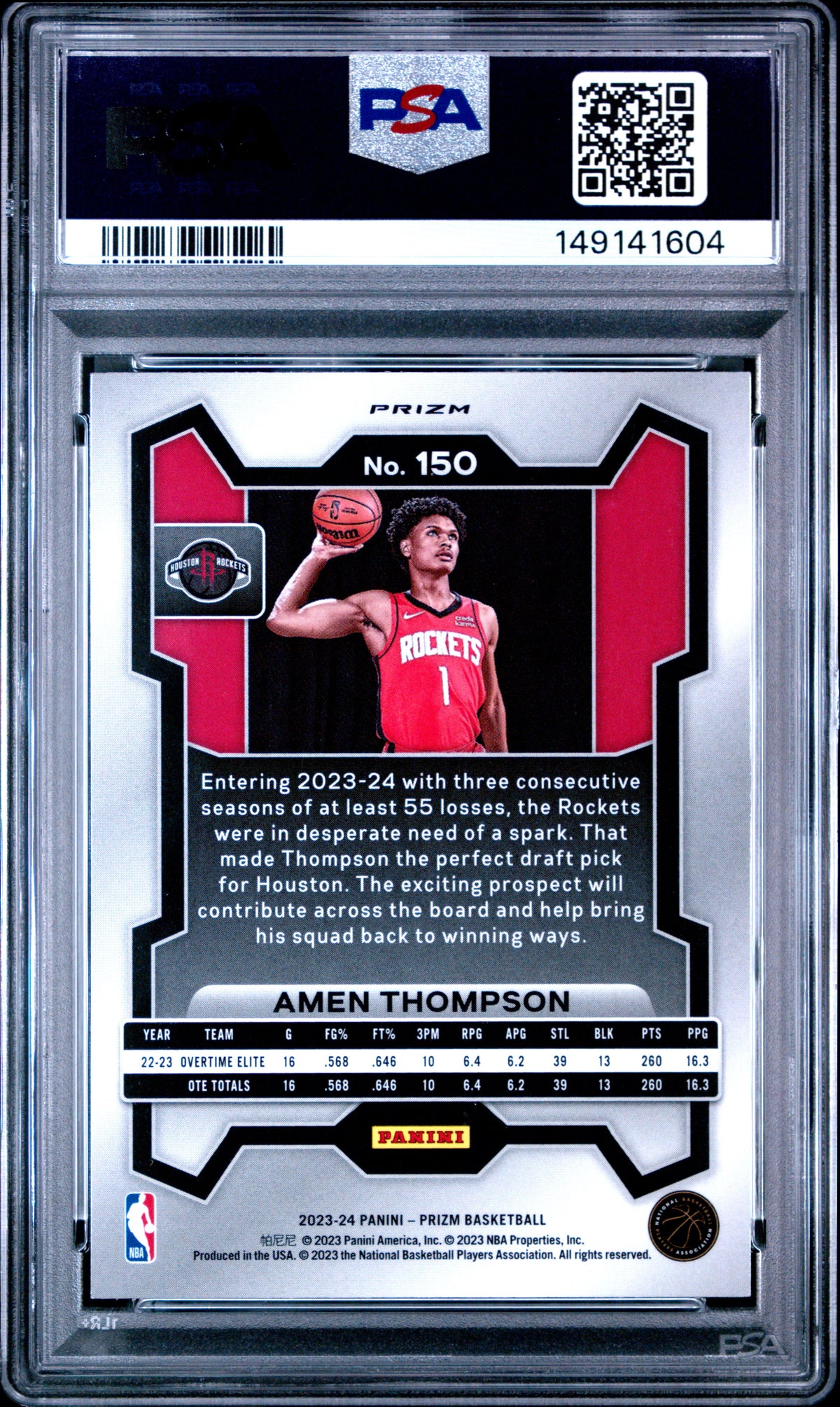 2023 Panini Prizm Amen Thompson Red Ice Rookie PSA 10 GEM MINT Houston Rockets