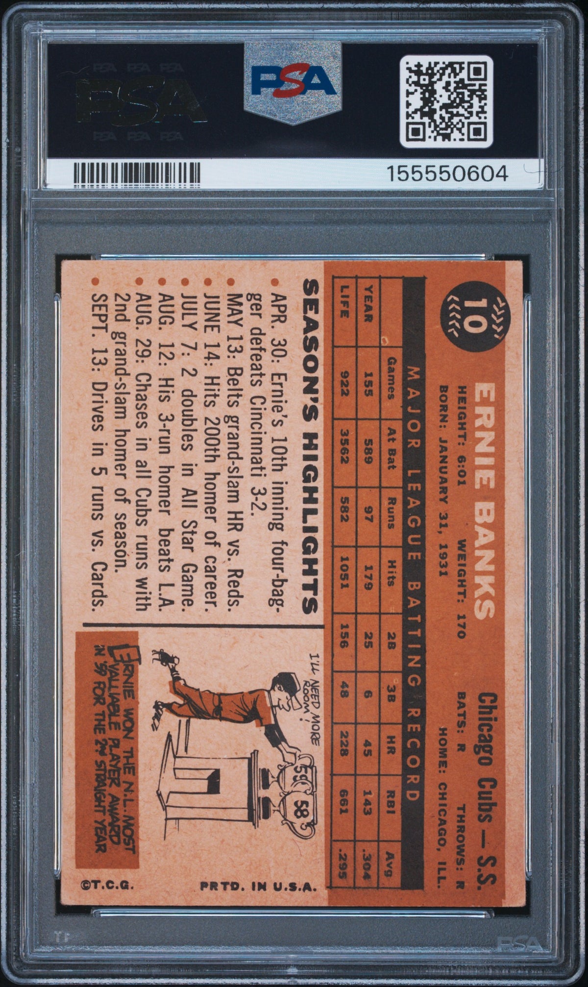 1960 Topps Ernie Banks #10 PSA 3 Chicago Cubs