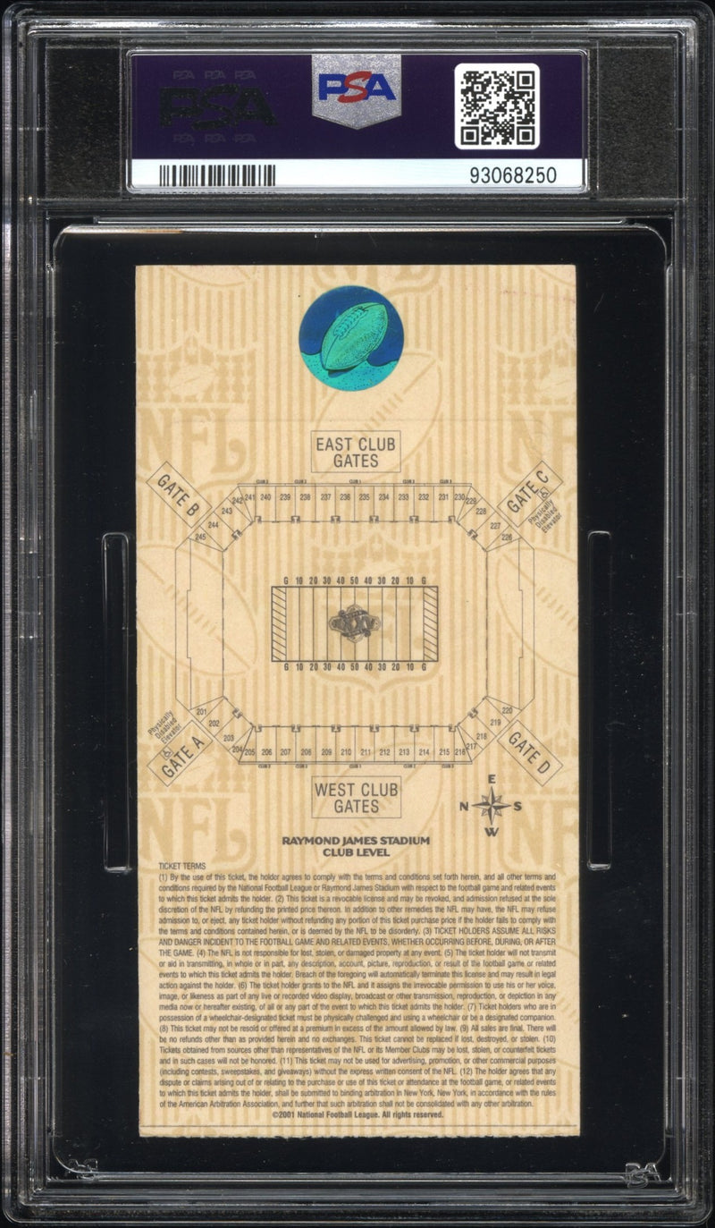 2001 Super Bowl XXXV Ray Lewis: Yellow MVP PSA 5 Ticket Stub