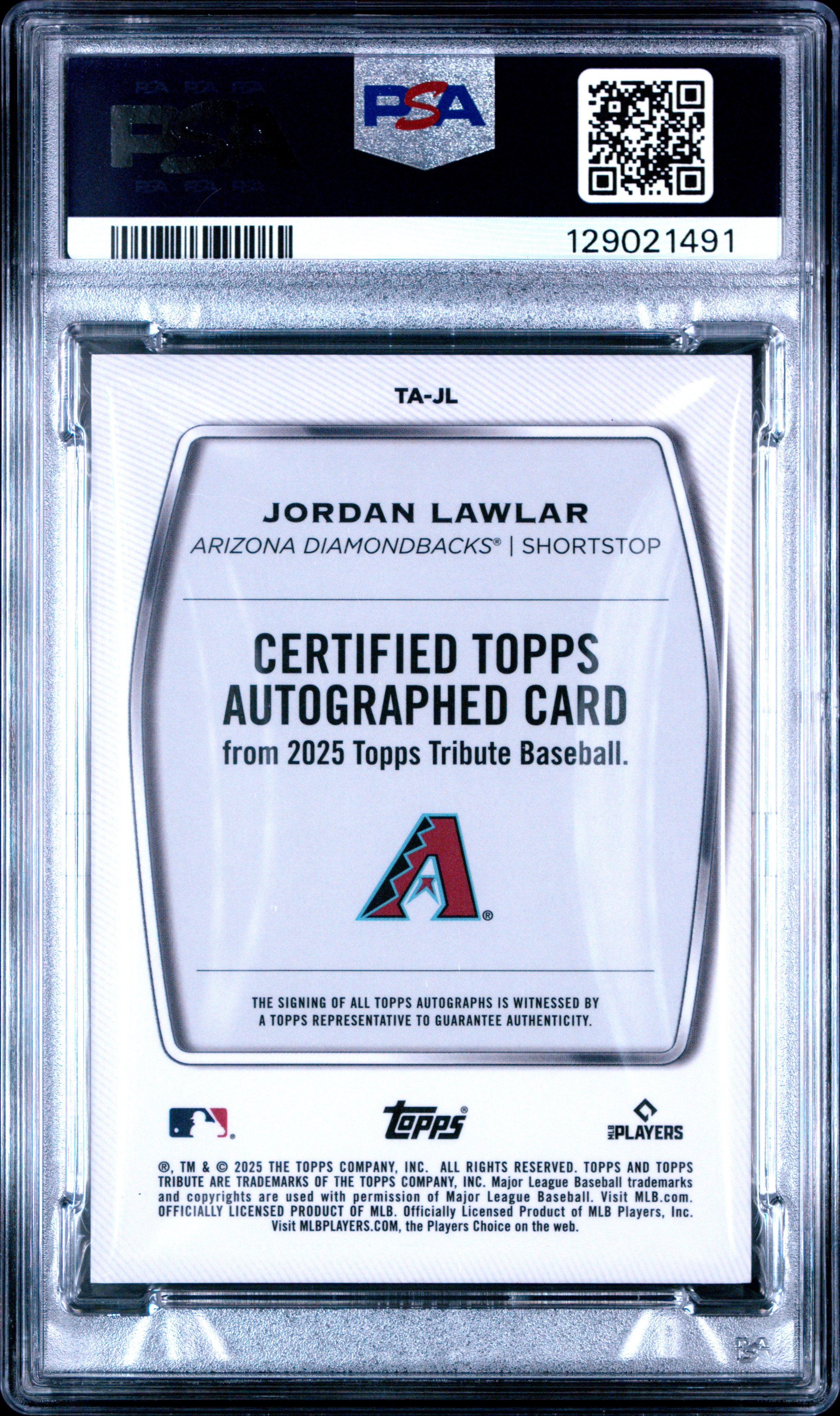 2025 Topps Tribute Tribute Autographs Jordan Lawlar Orange #TAJL PSA 9
