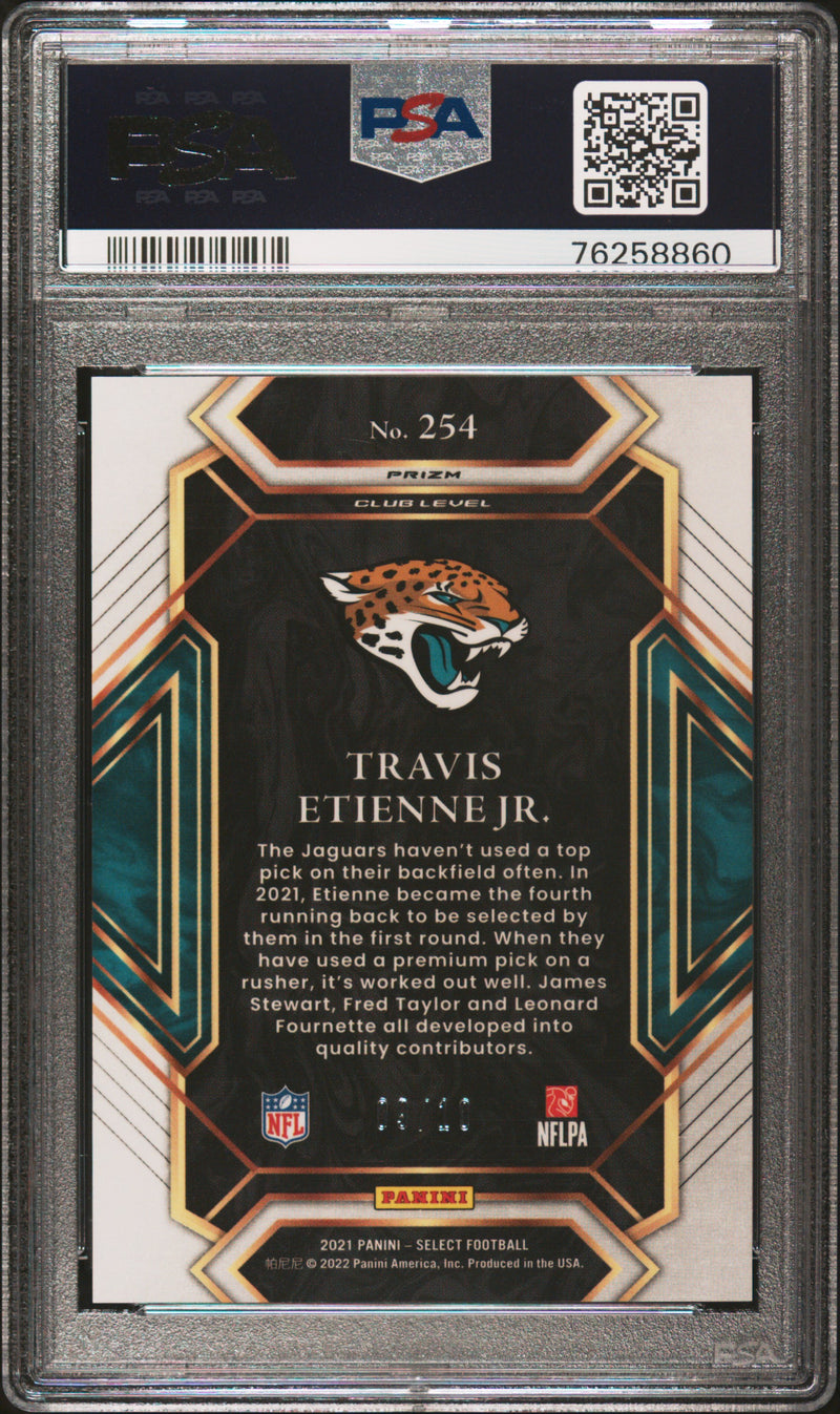 2021 Panini Select Travis Etienne JR. Gold Prizm #254 PSA 10 GEM MINT #d 09/10