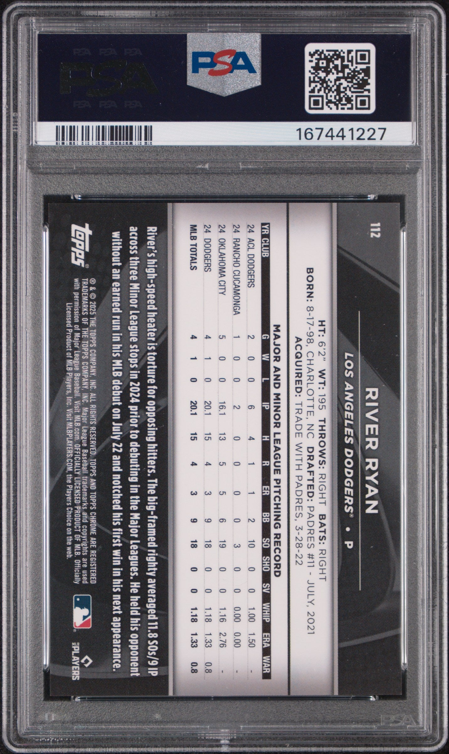 2025 Topps Chrome Black River Ryan Variation Orange Refractor 17/25 #112 PSA 10
