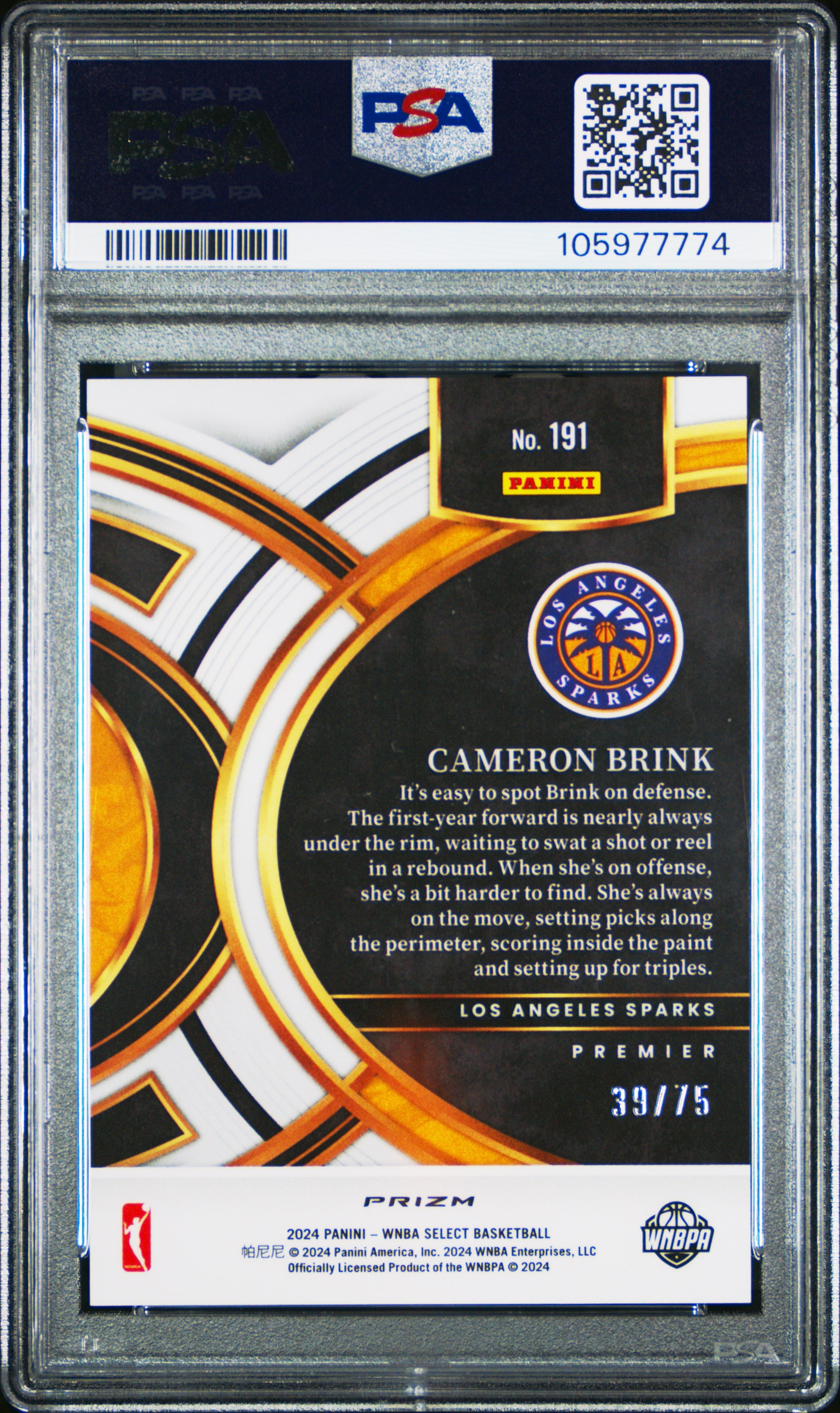 2024 Panini Select WNBA Cameron Brink Neon Green Prizm #191 PSA 10