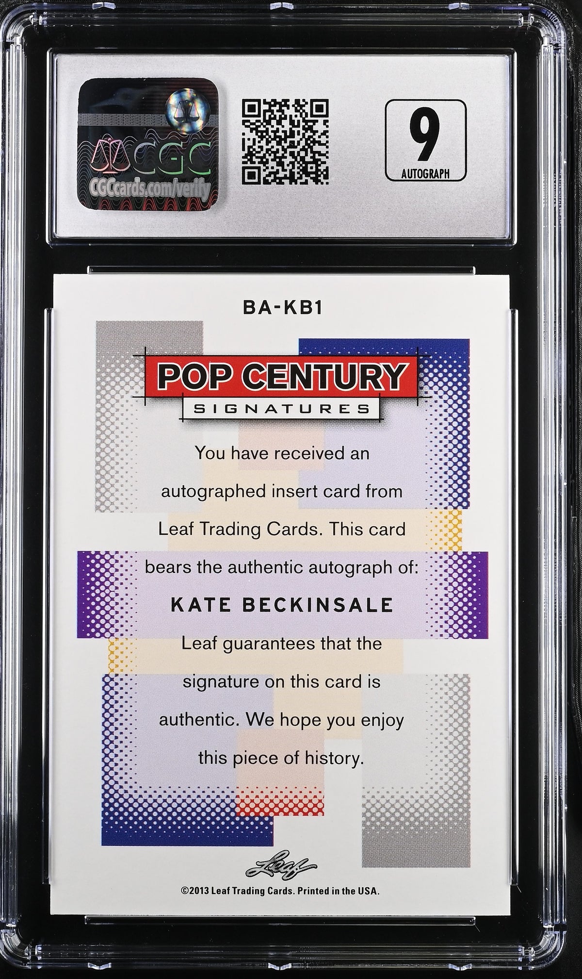 2013 Leaf Pop Century Signatures Kate Beckinsale Auto 10/10 CGC 10 GEM MINT