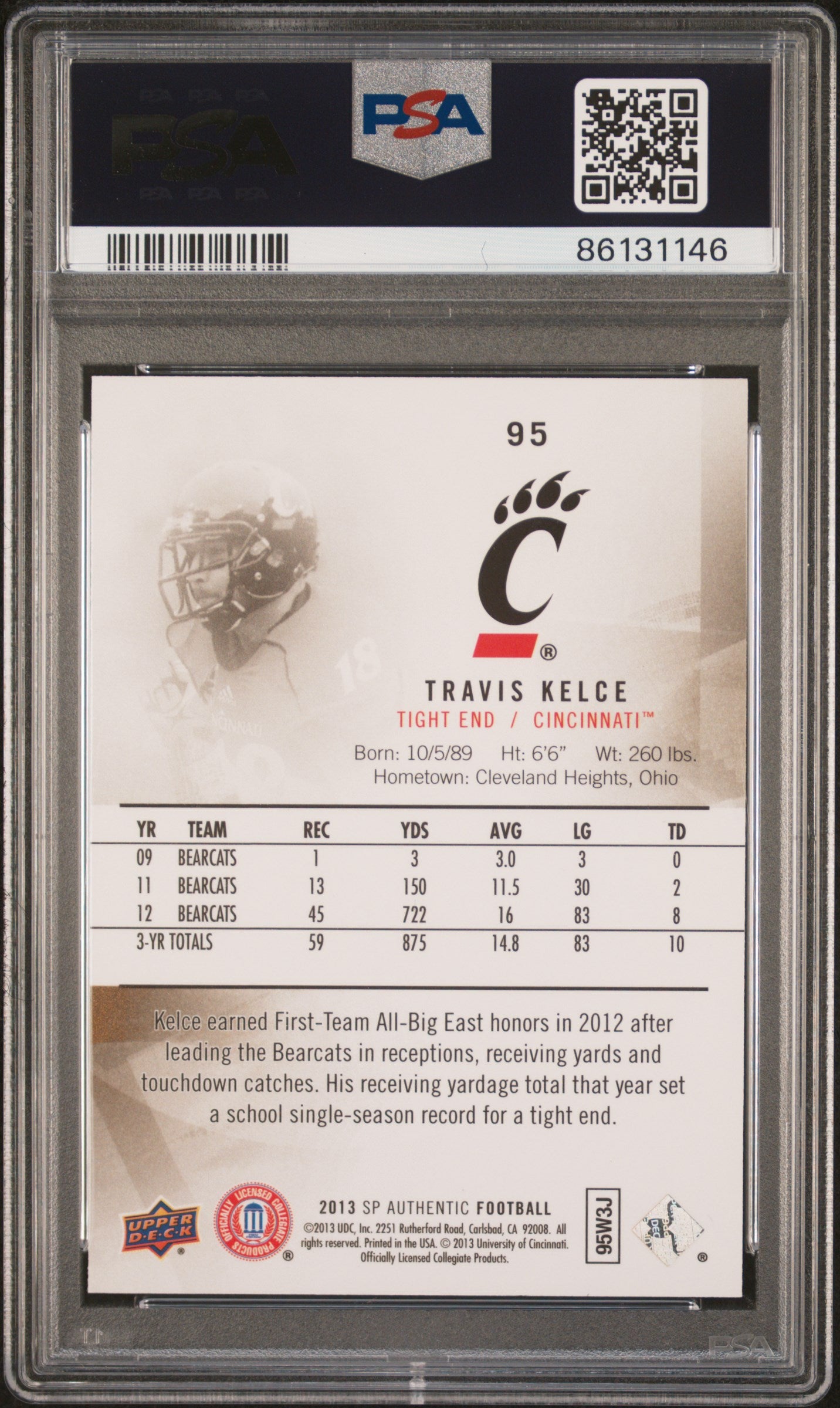2013 SP Authentic Travis Kelce #95 PSA 10