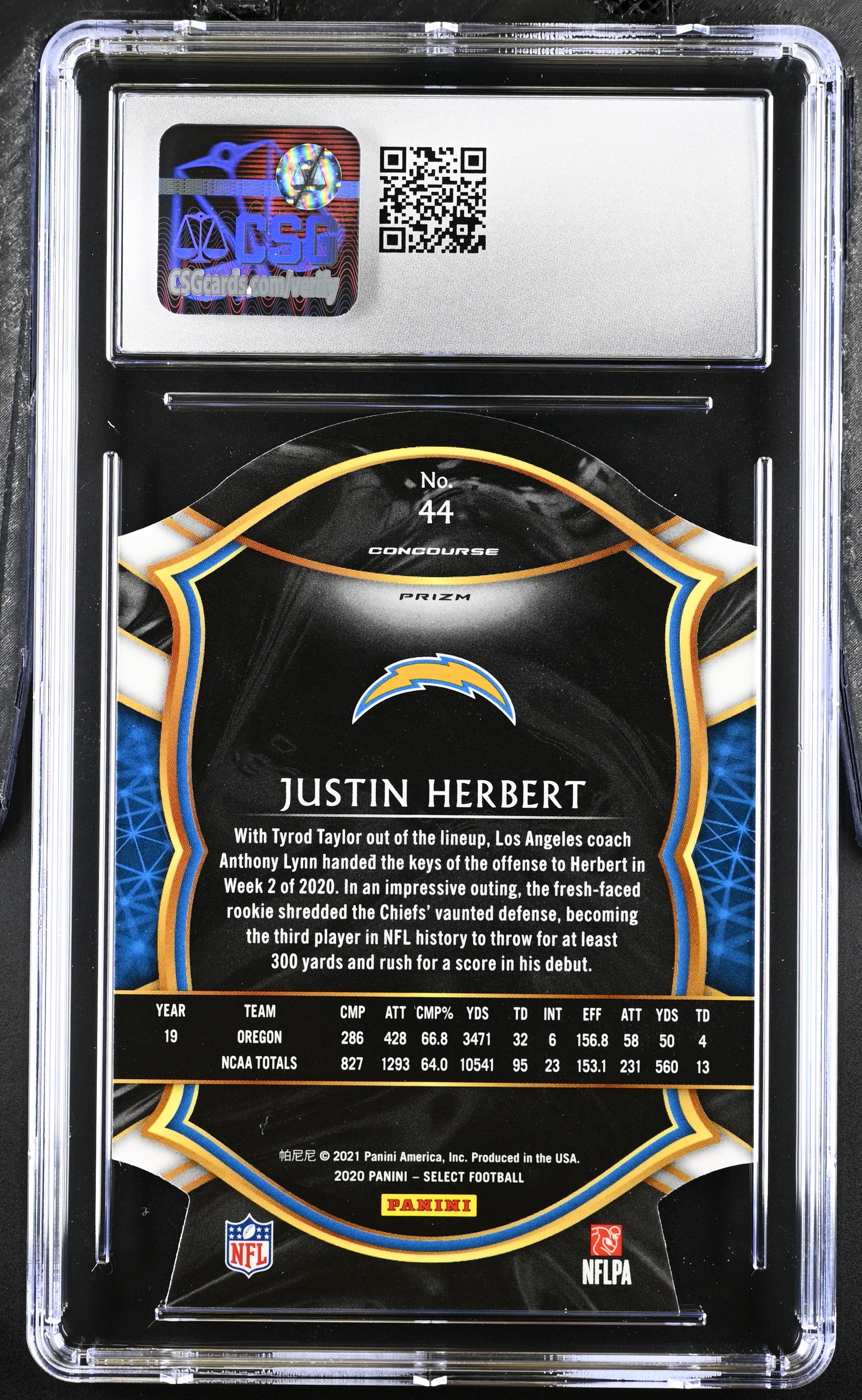 2020 Select Justin Herbert Red Die-Cut Rookie #44 CGC 9 San Diego Chargers