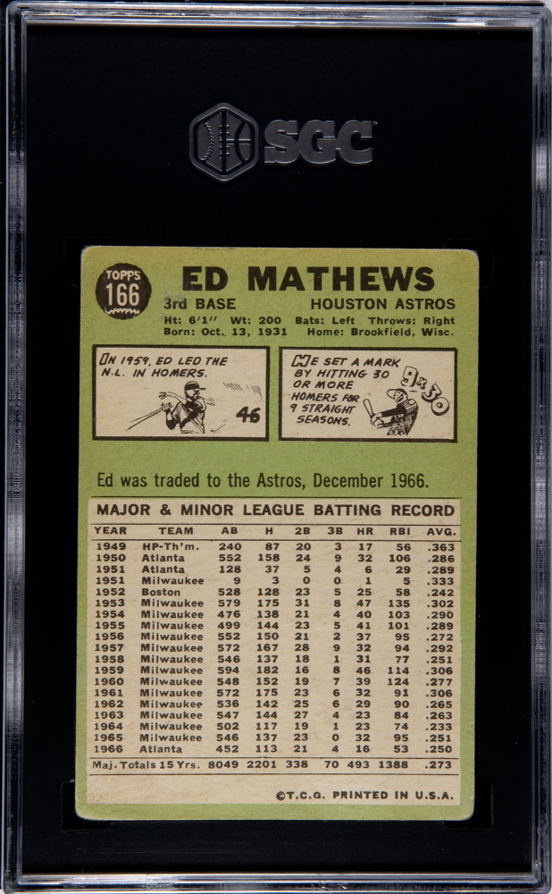 1967 Topps Ed Mathews #166 SGC 3 Houston Astros