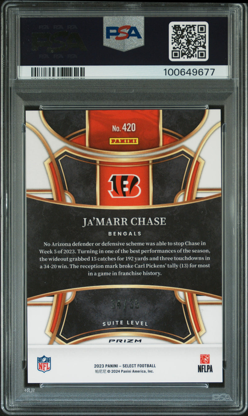 2023 Panini Select Ja'marr Chase White Prizm #420 PSA 10 GEM MINT #d 34/35