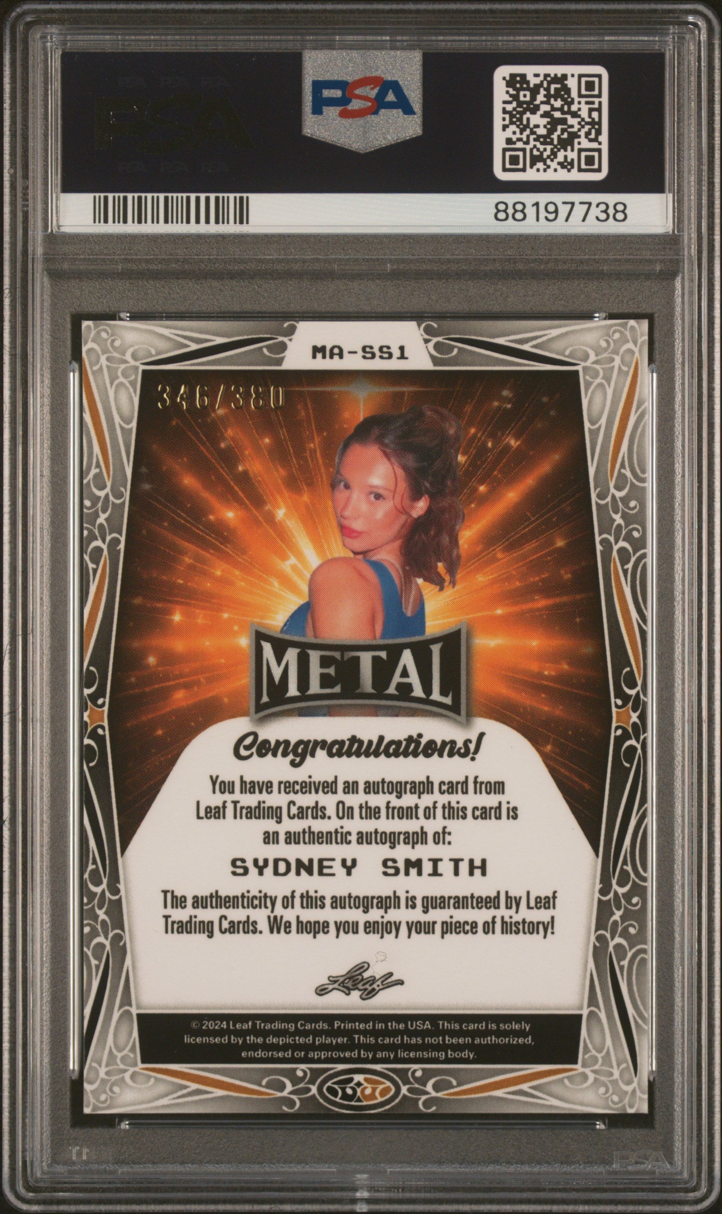 2024 Leaf Web Exclusives Sydney Smith Metal Autograph #MASS1 PSA 10