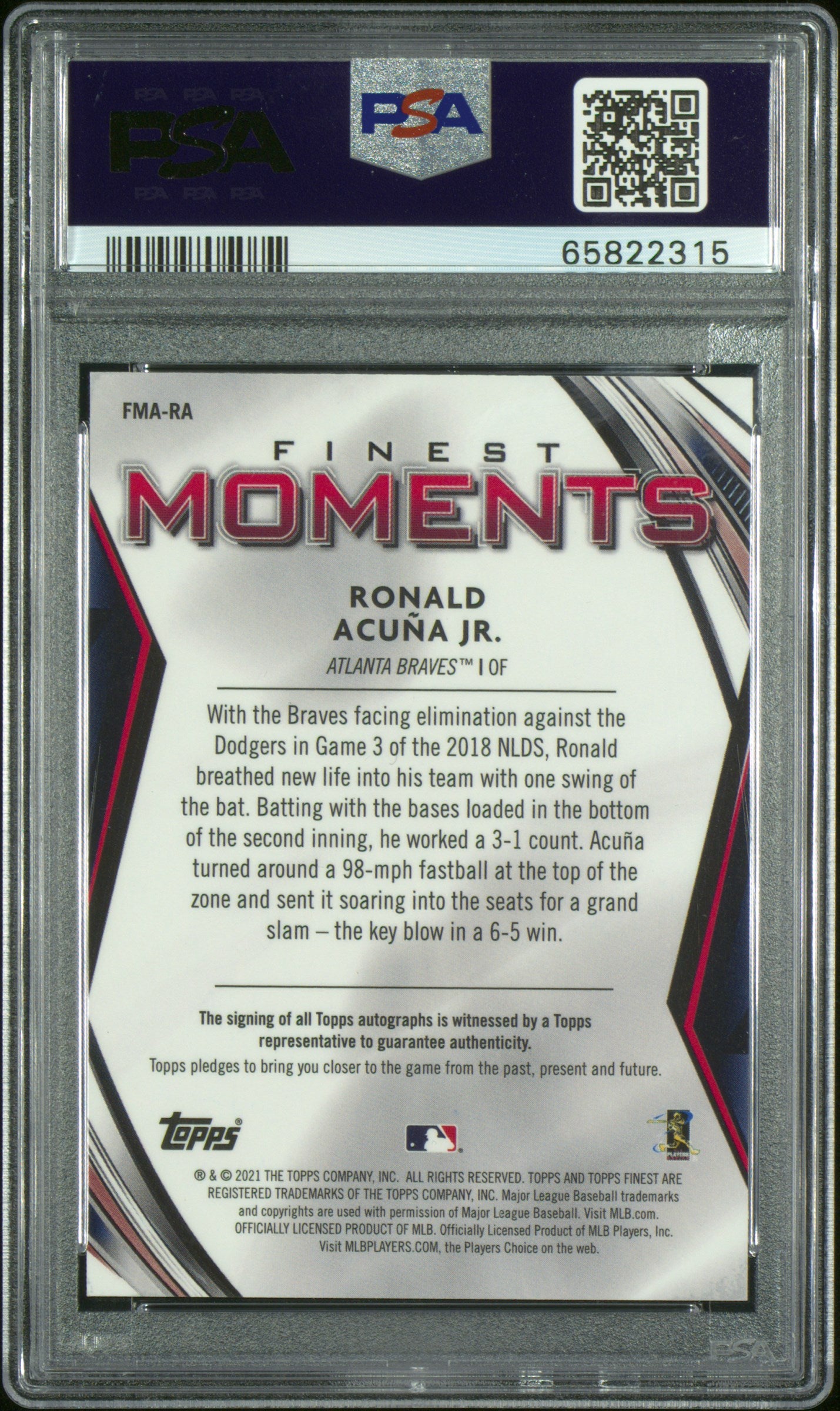 2021 Topps Finest Finest Moments Autographs Ronald Acuna JR PSA 9 Atlanta Braves