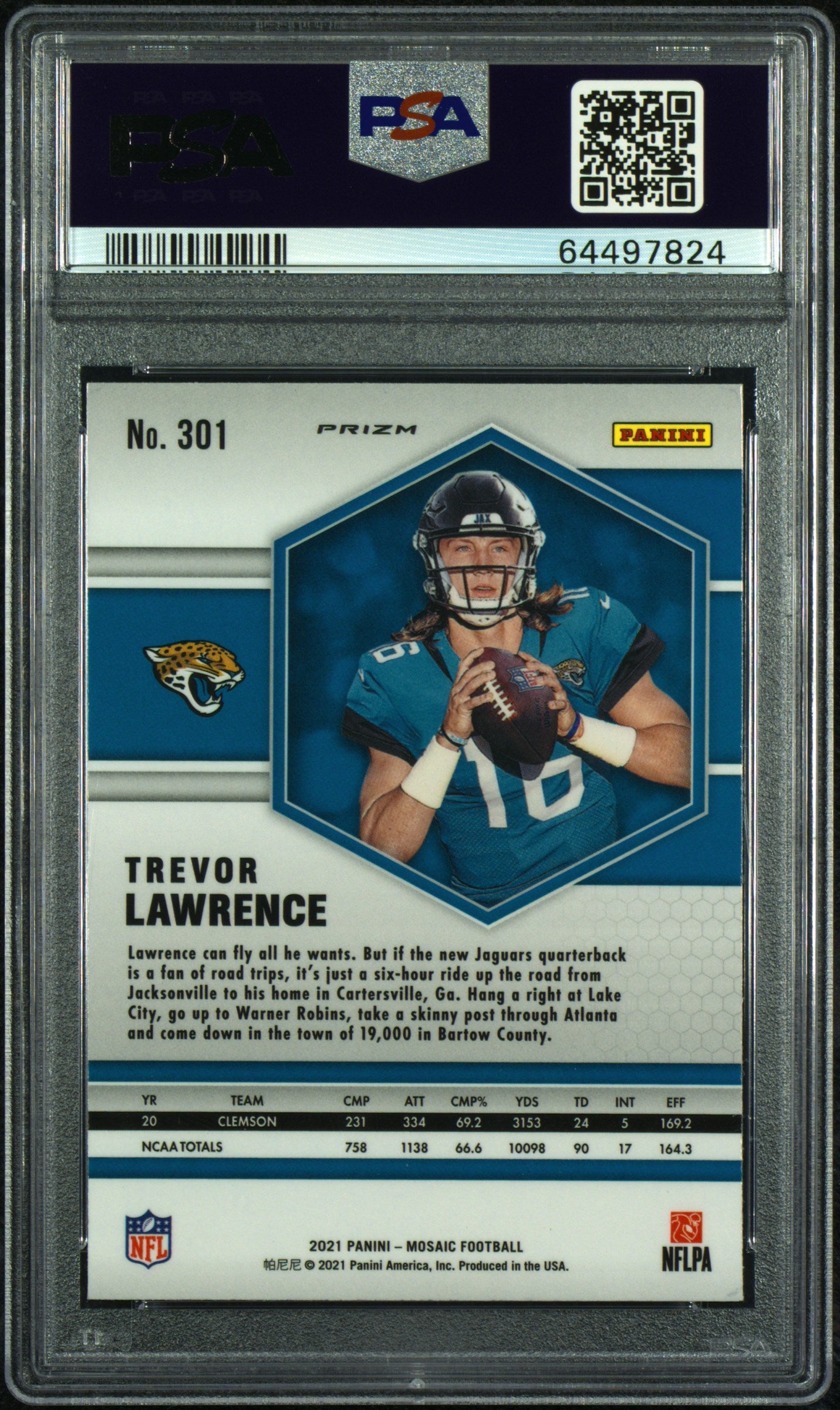 2021 Mosaic Trevor Lawrence Reactive Orange Rookie #301 PSA 10 GEM MINT Jaguars